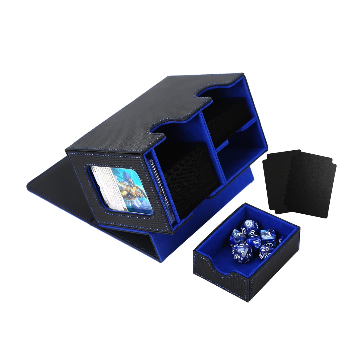 Venssu MTG Commander Deck Box – 2-Compartment Case with Dice Tray (160 DS / 200 SS) Black/Blue