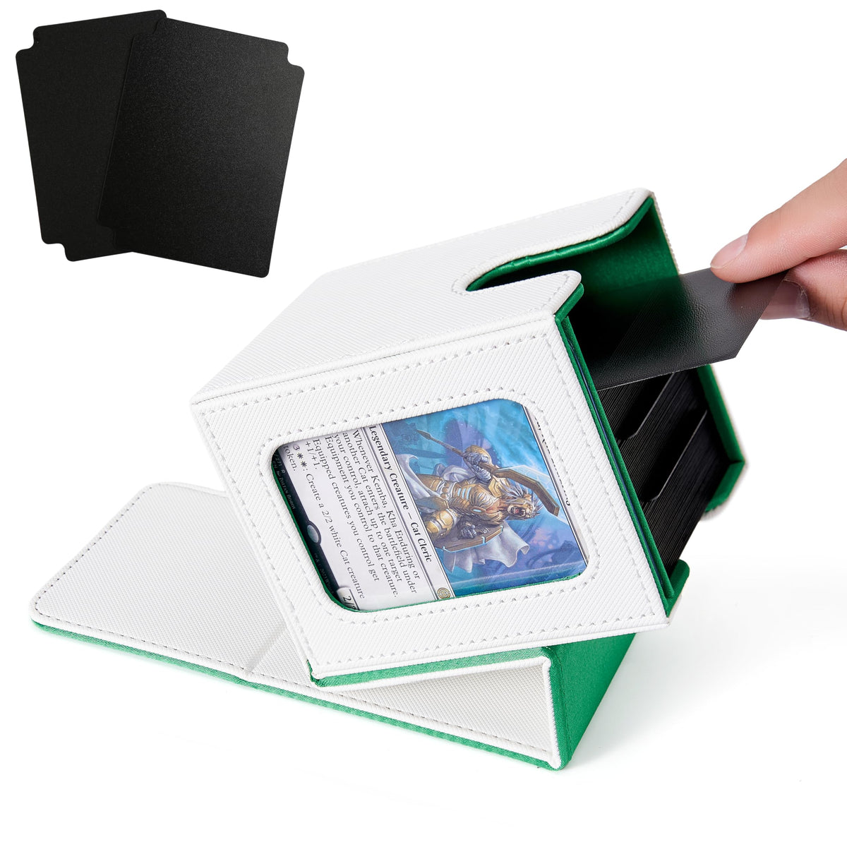 Venssu MTG Deck Box with Window — Commander Display, 100 Double-Sleeved Capacity (White/Green)