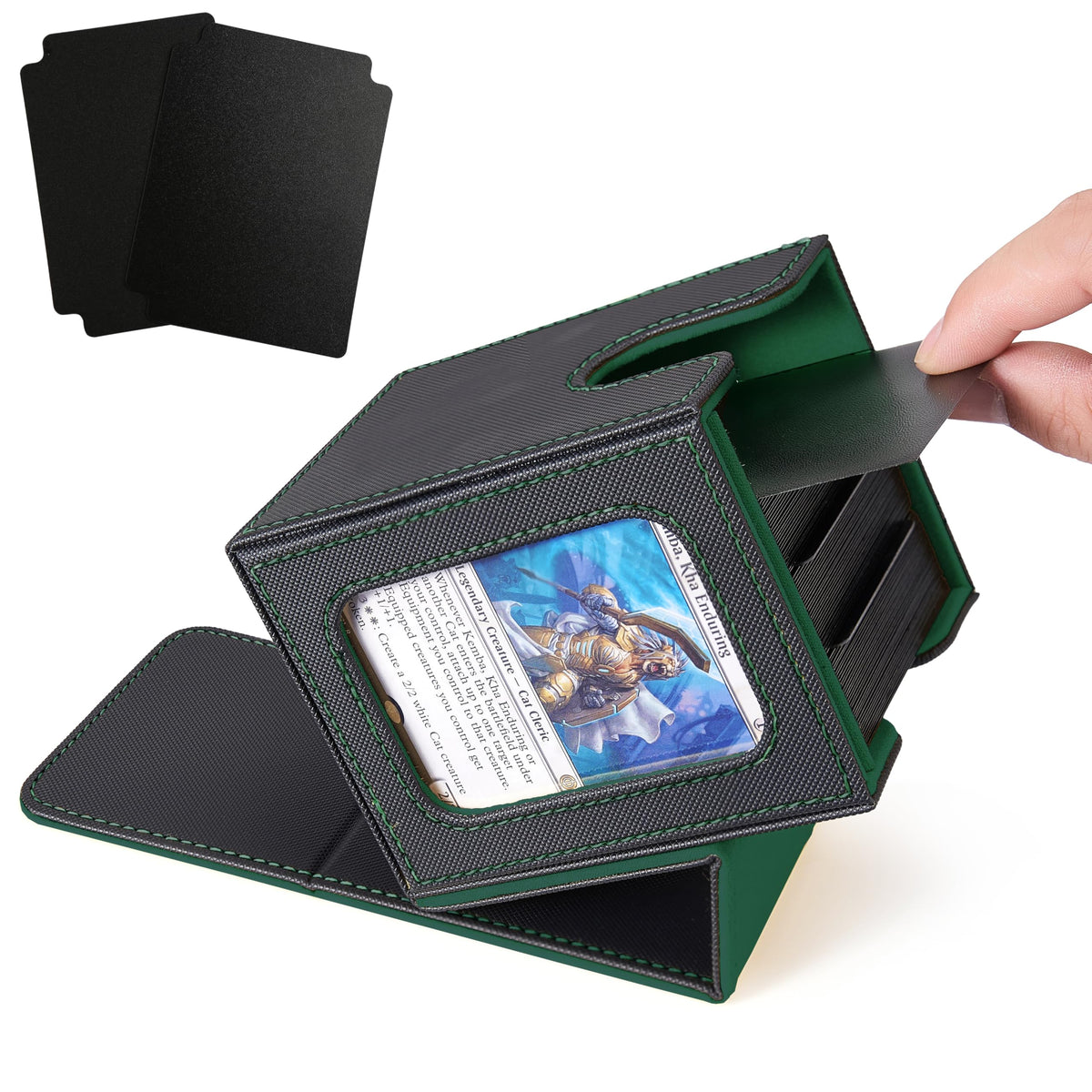 Venssu MTG Deck Box with Window — Commander Display, Holds 120 Single-Sleeved / 100 Double-Sleeved Cards (Black/Green)