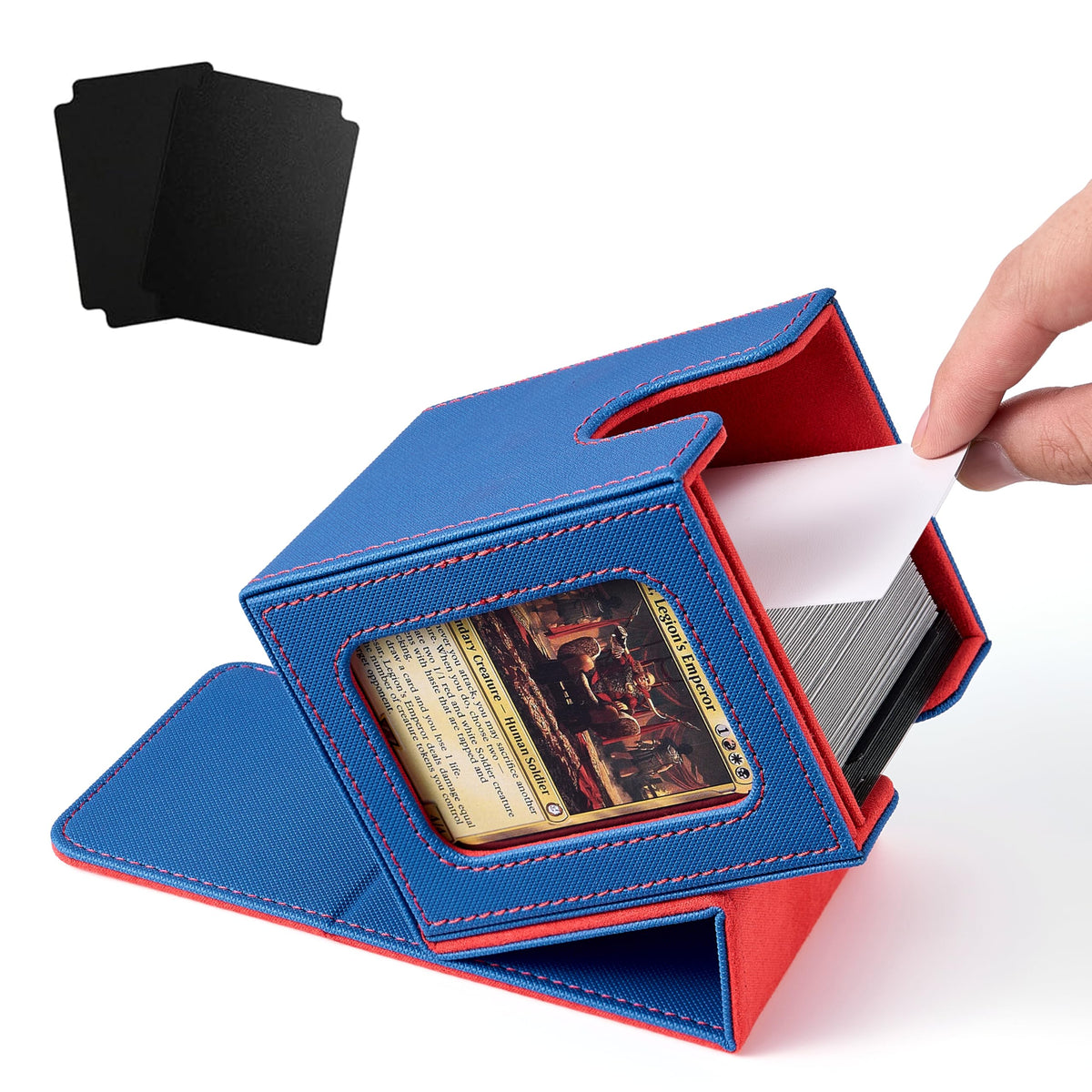 Venssu MTG Deck Box with Window – Commander Display, Holds 100 Double-Sleeved Cards (Blue/Red)