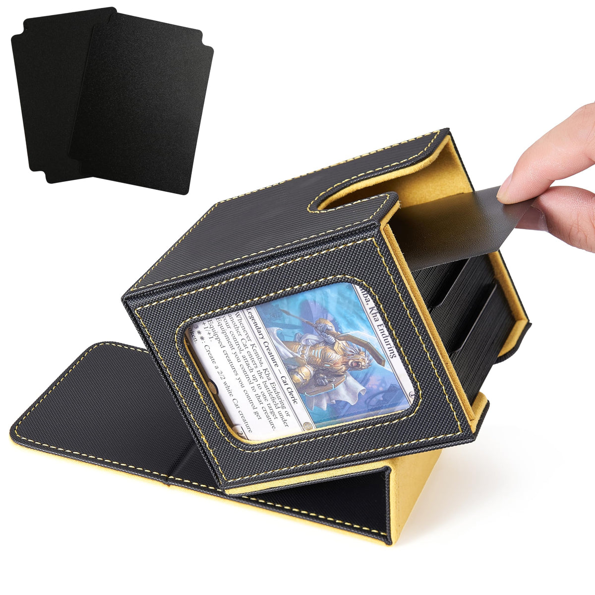 Venssu MTG Deck Box for Commander Display — 100 Double-Sleeved Capacity, Black & Yellow with Window