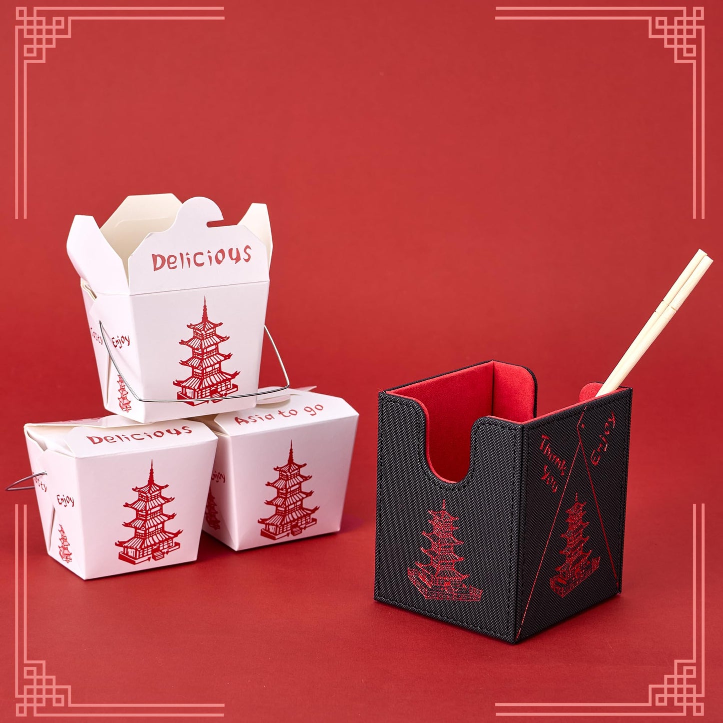 Venssu Chinese Takeout Deck Box – PU Leather Commander Case for 100+ Double-Sleeved Cards
