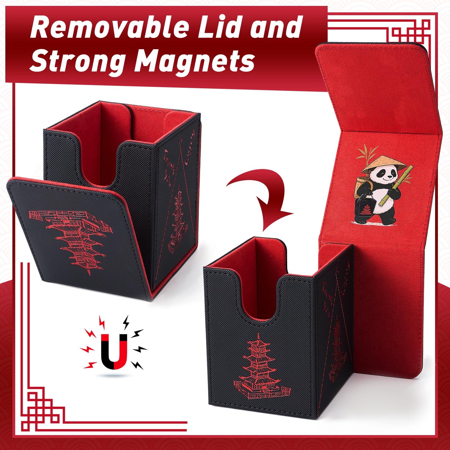 Venssu Chinese Takeout Deck Box – PU Leather Commander Case for 100+ Double-Sleeved Cards