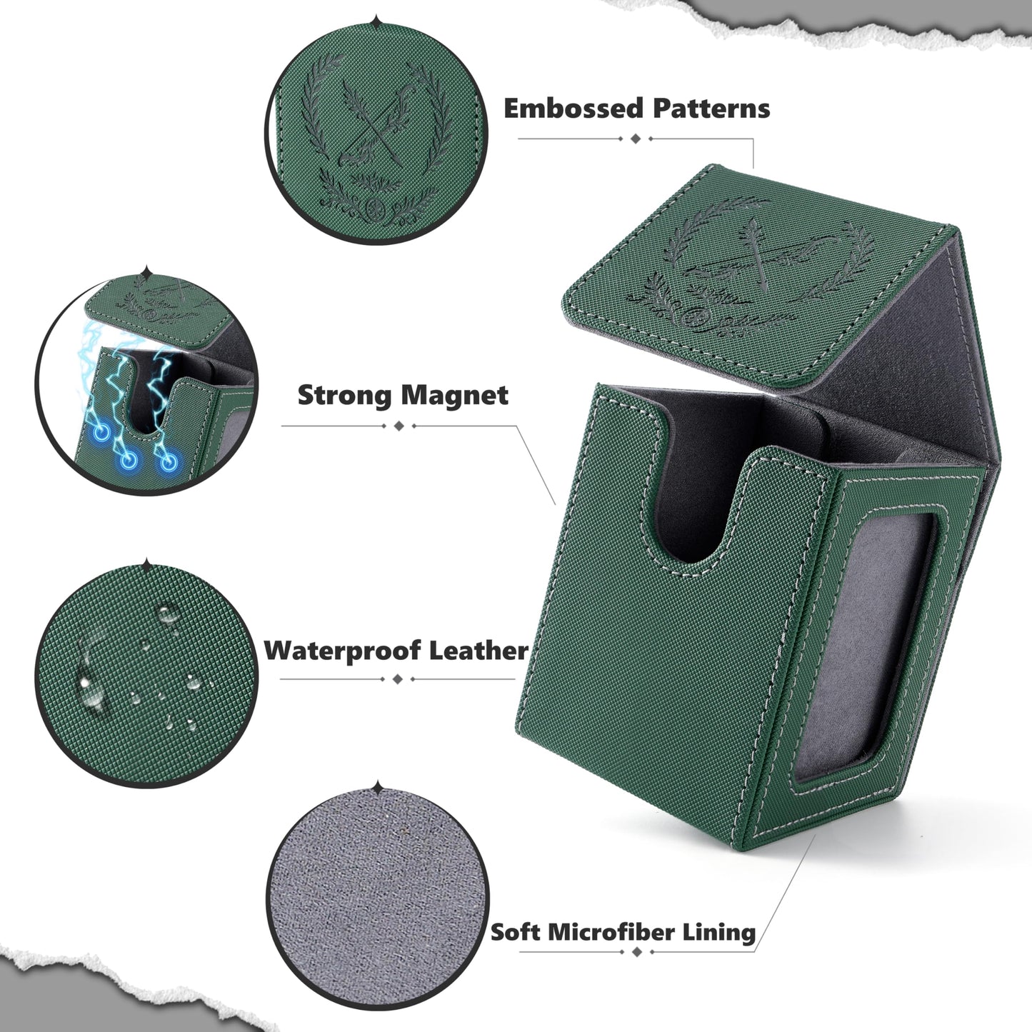Venssu MTG Deck Box with Commander Display | Elf Embossed, Fits 100 Double-Sleeved Cards, Green & Grey