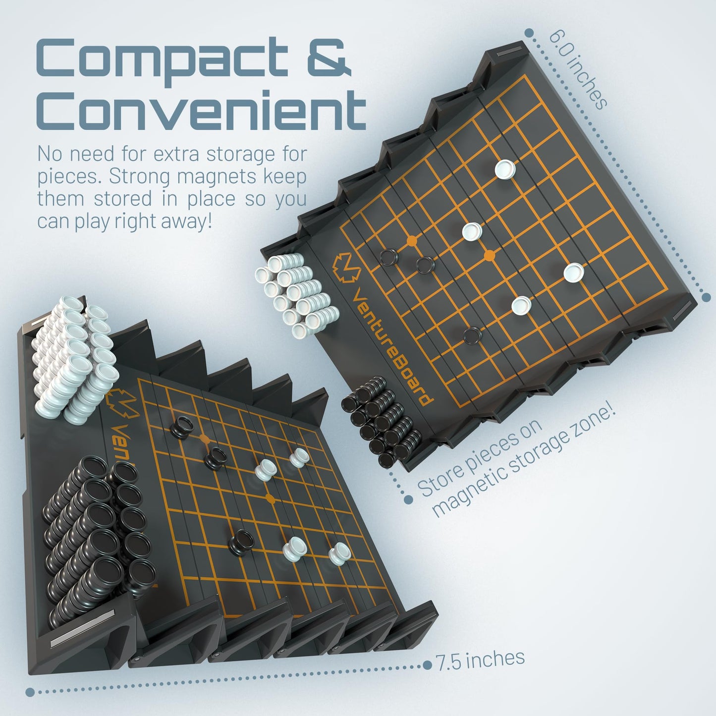 VentureBoard GO 9x9 Folding Magnetic Go Set – Portable Travel Board Game (Black/Grey)