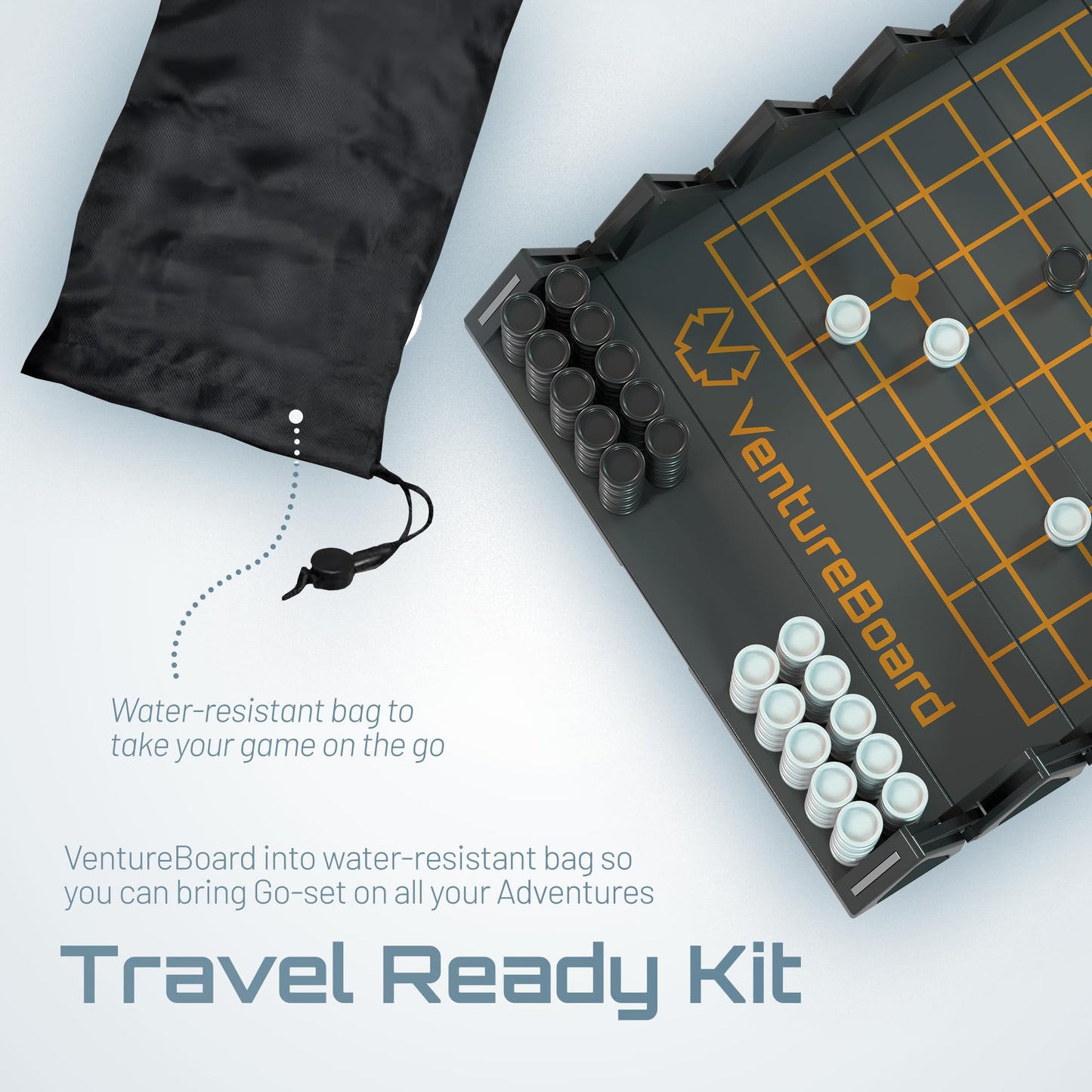 VentureBoard GO 9x9 Folding Magnetic Go Set – Portable Travel Board Game (Black/Grey)
