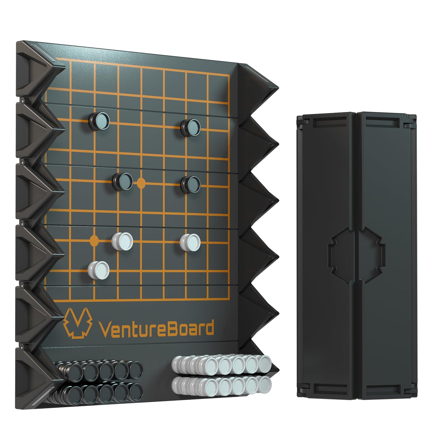 VentureBoard GO 9x9 Folding Magnetic Go Set – Portable Travel Board Game (Black/Grey)