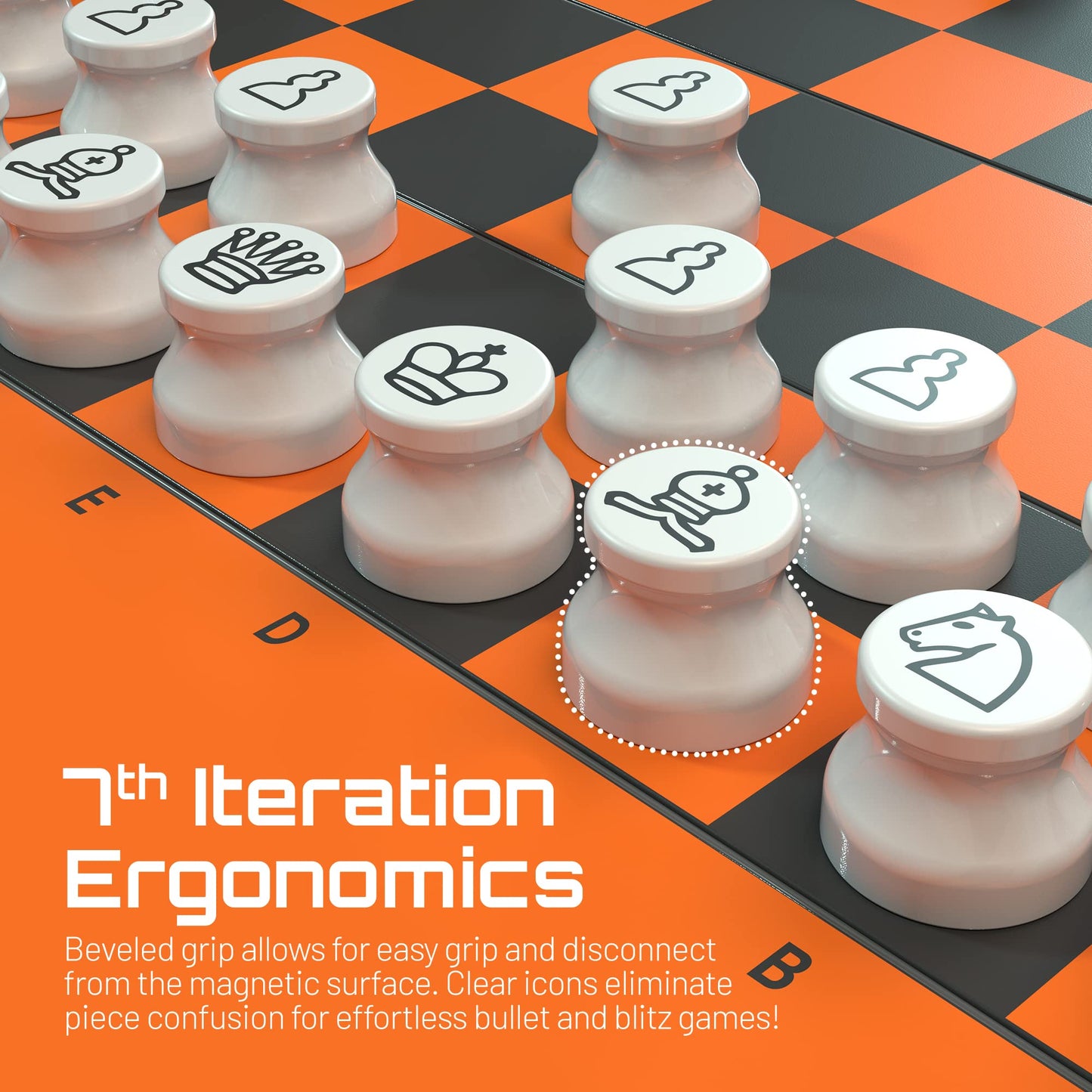 VentureBoard 6-Inch Magnetic Folding Chess Set – Portable Travel Board with 2 Extra Queens (Orange/Grey)