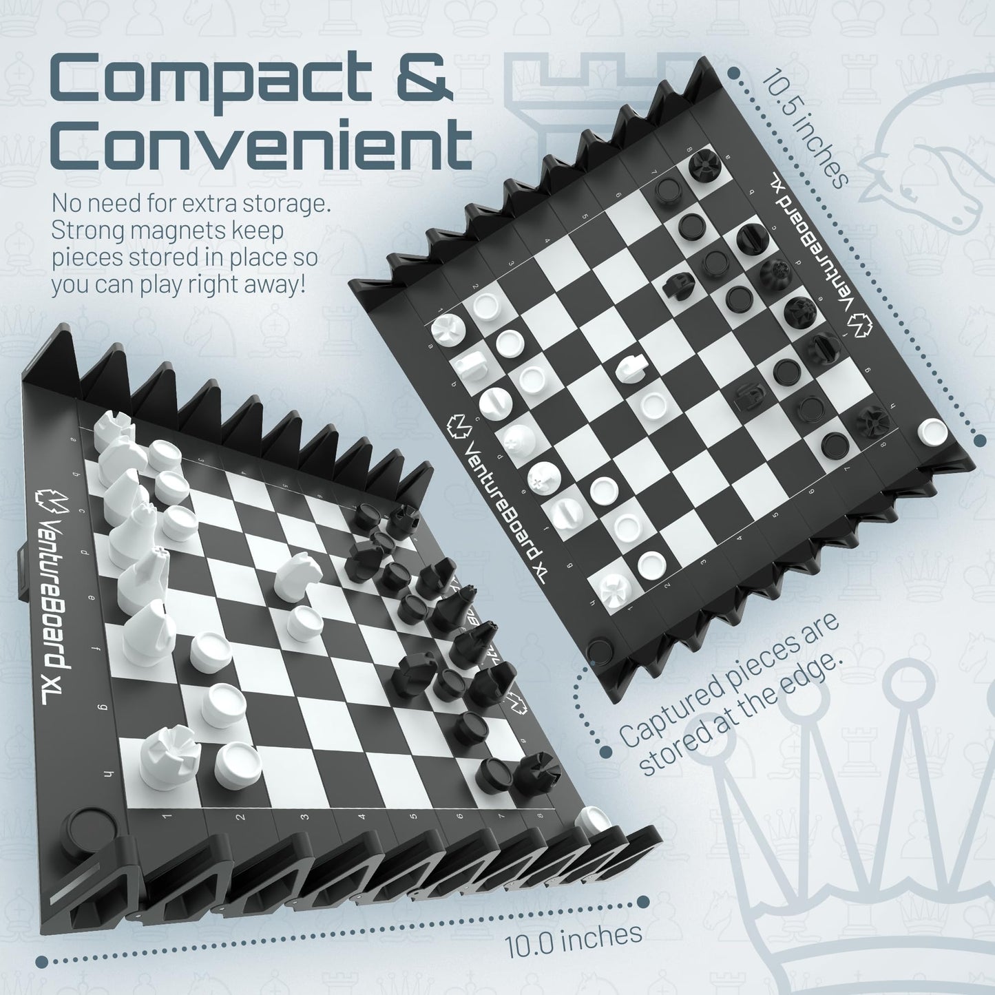 VentureBoard XL – Full-Size 10-Inch Magnetic Folding Chess Set (Black/Grey)