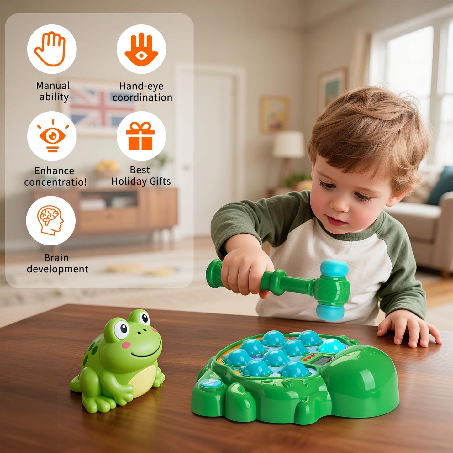 Veoasis Interactive Whack-a-Mole Game for Toddlers – Digital Display, Silent Mode, 26 Levels