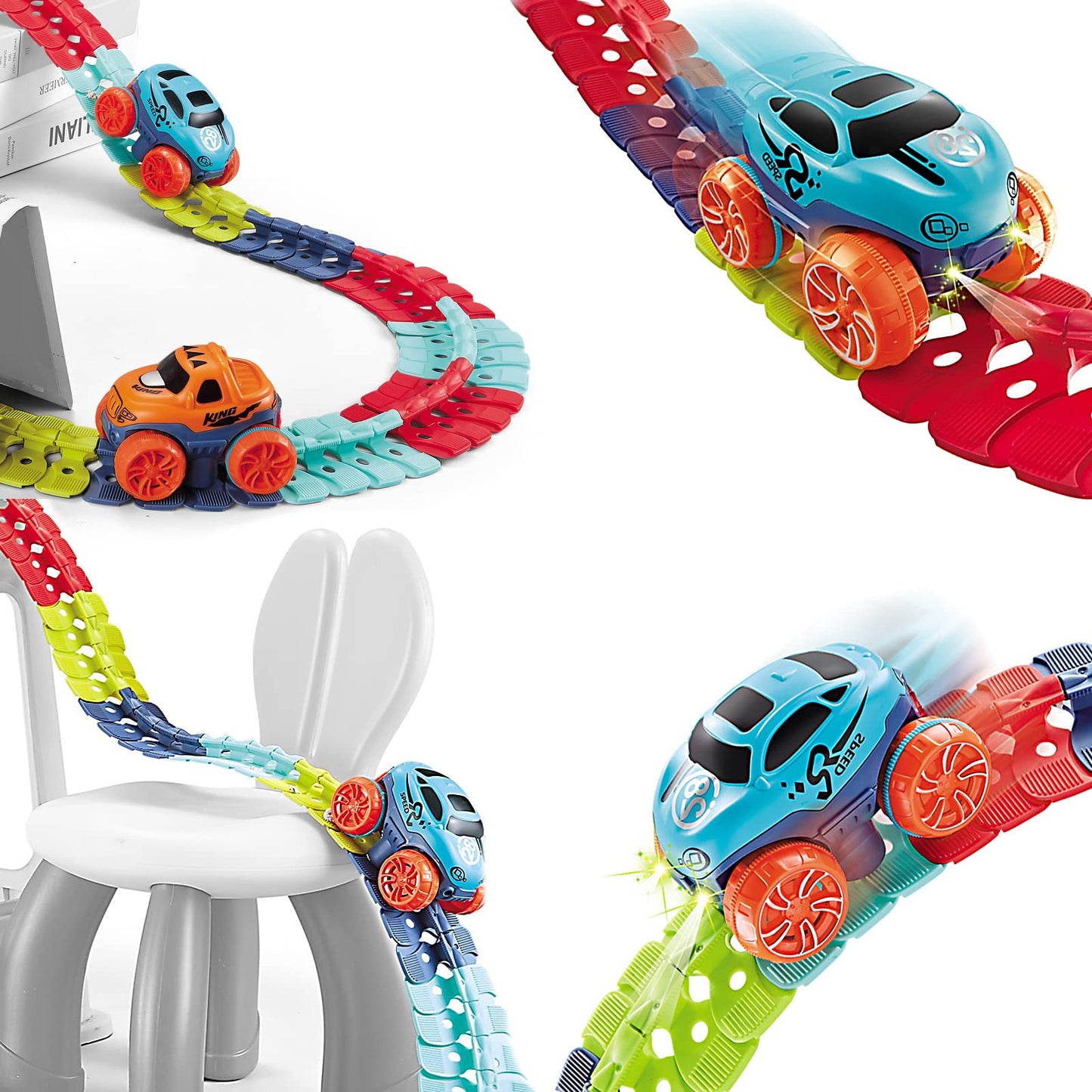 veook Toy Car Track Replacement with LED Lights — Compatible with Most Magic Race Tracks