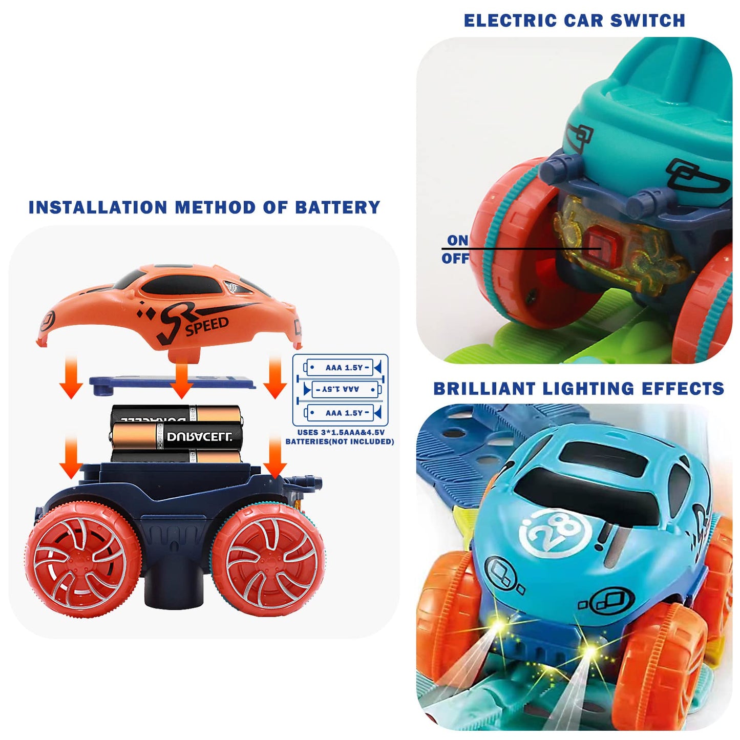 veook Toy Car Track Replacement with LED Lights — Compatible with Most Magic Race Tracks