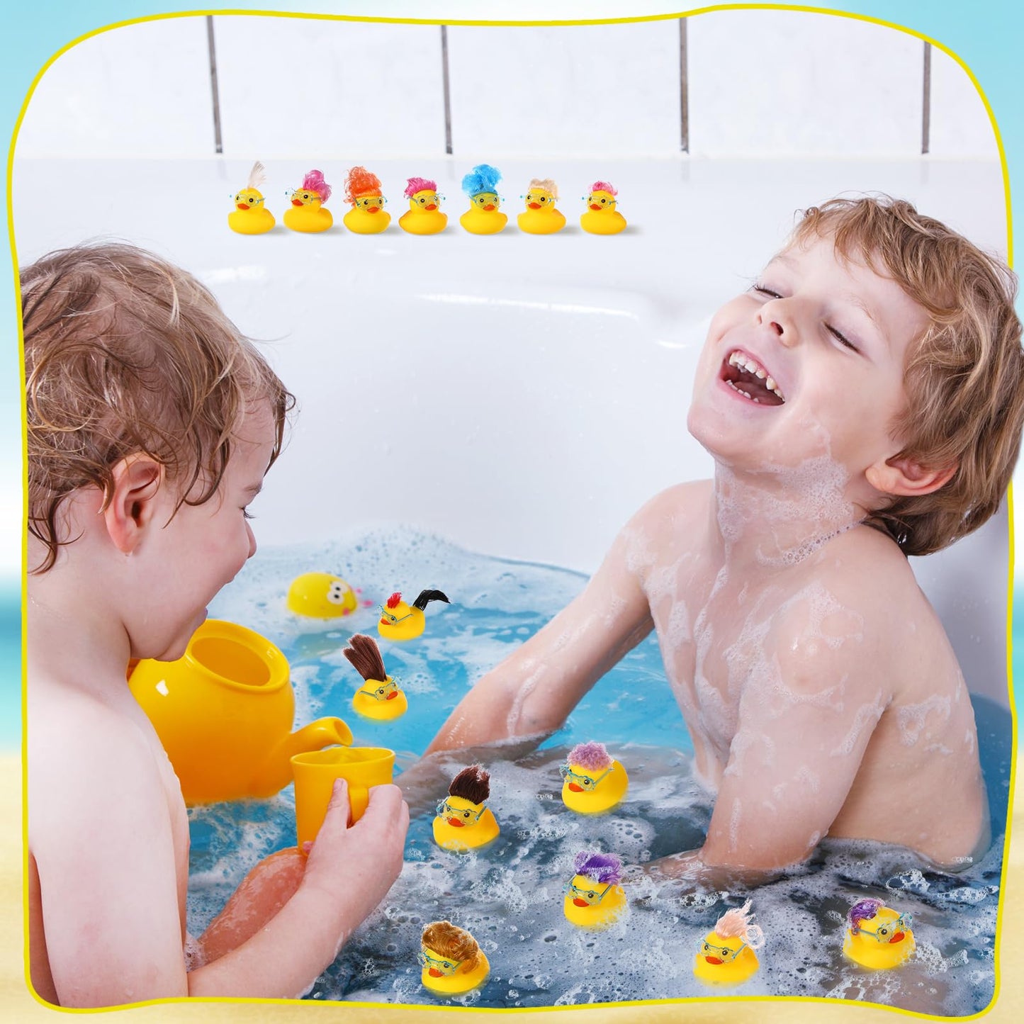 VercanMonth 24 Pcs Rubber Duck Bath Toys with Wig and Blue Flower Sunglasses