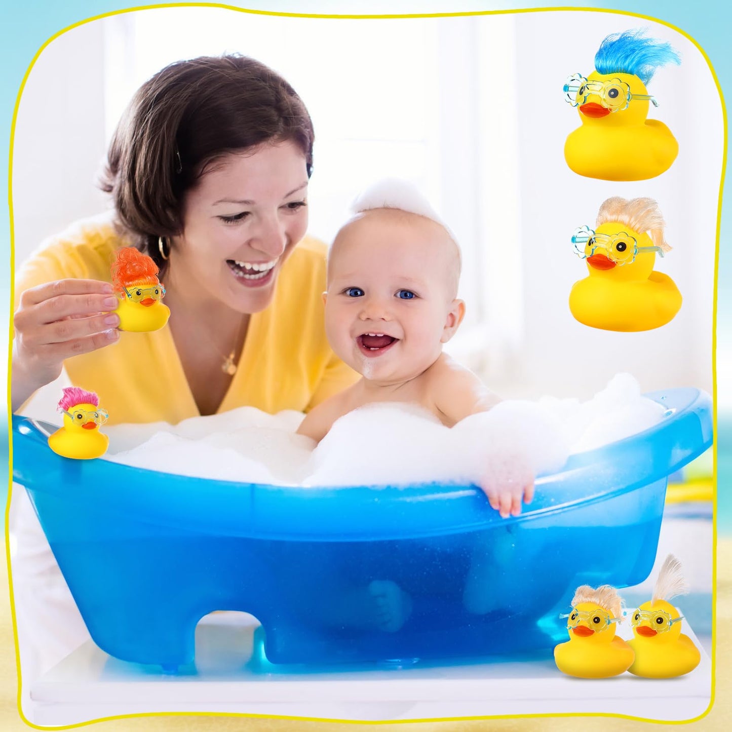 VercanMonth 24 Pcs Rubber Duck Bath Toys with Wig and Blue Flower Sunglasses