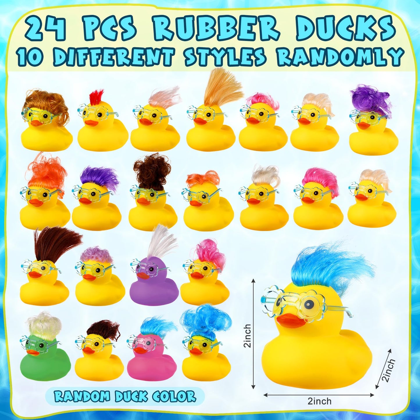 VercanMonth 24 Pcs Rubber Duck Bath Toys with Wig and Blue Flower Sunglasses