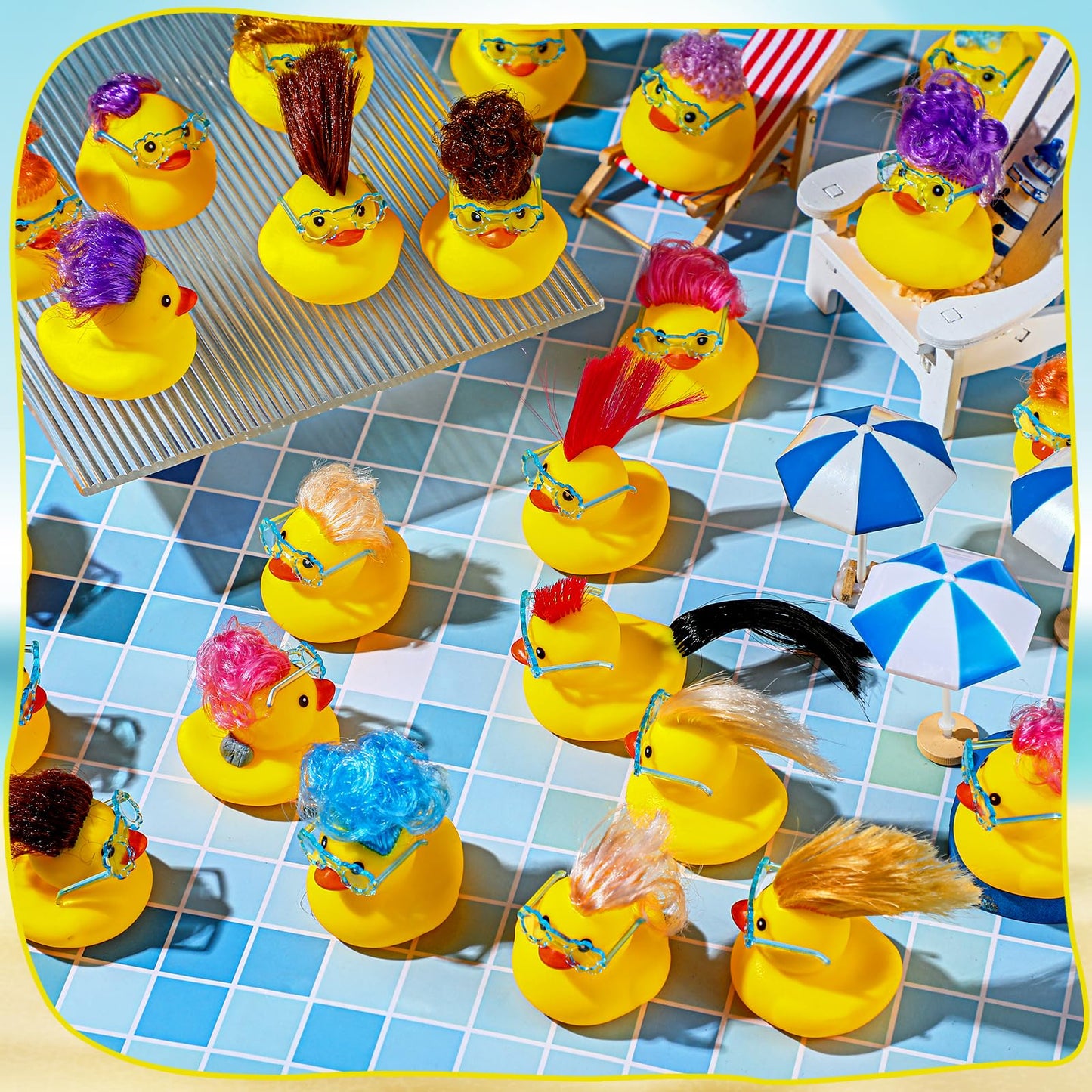 VercanMonth 24 Pcs Rubber Duck Bath Toys with Wig and Blue Flower Sunglasses