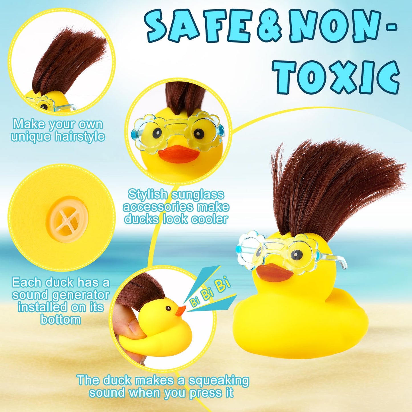 VercanMonth 24 Pcs Rubber Duck Bath Toys with Wig and Blue Flower Sunglasses