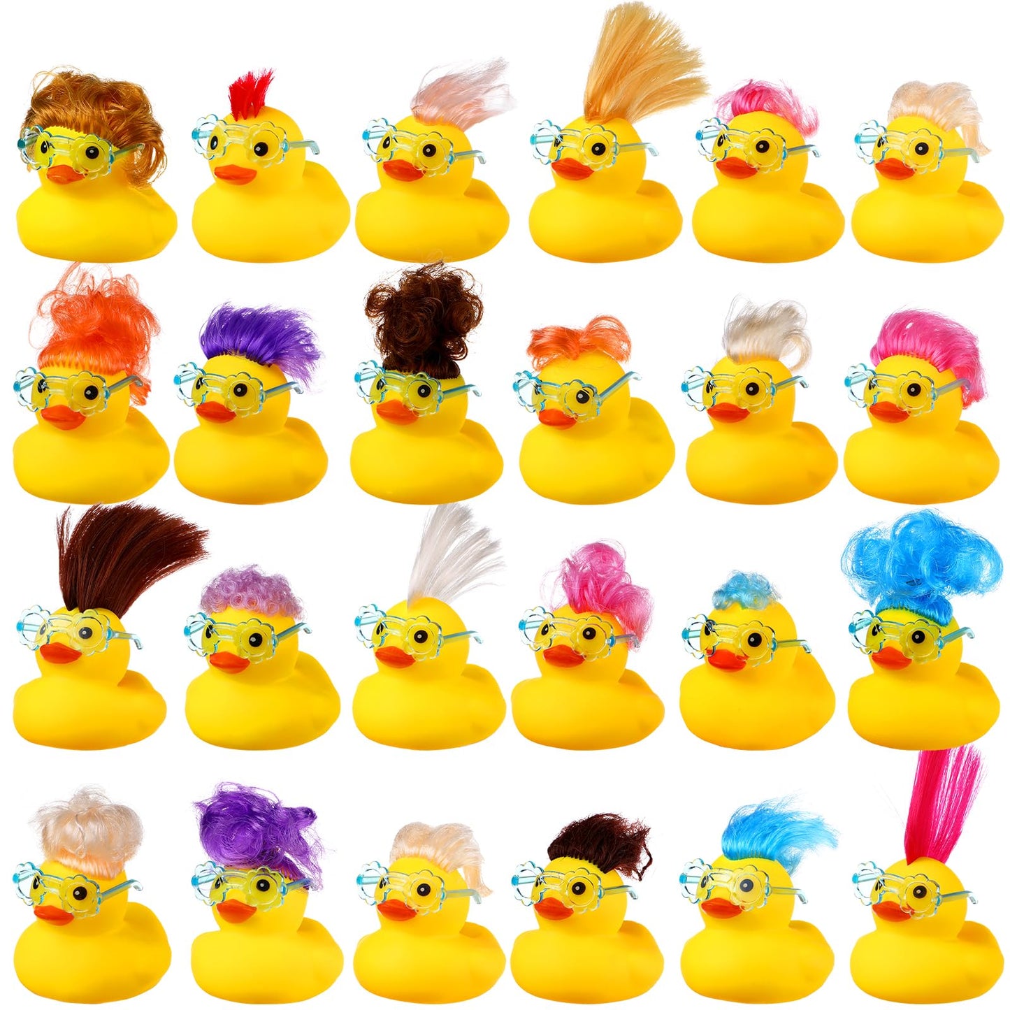 VercanMonth 24 Pcs Rubber Duck Bath Toys with Wig and Blue Flower Sunglasses