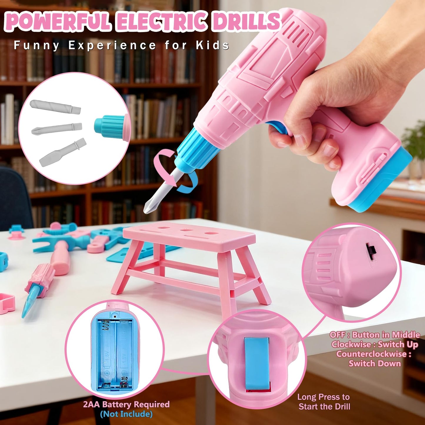 Verceco Kids Tool Set 55Pcs – Realistic Toddler Tool Kit with Drill, Vest & Belt | Educational Toy for ages 3-7