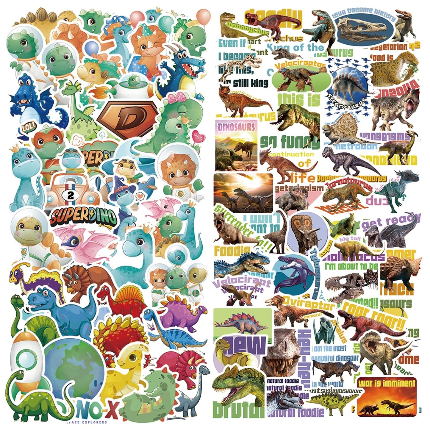 VERKSTAD Christmas 100 Pcs Water Bottle Stickers for Kids – Waterproof Dinosaur Vinyl