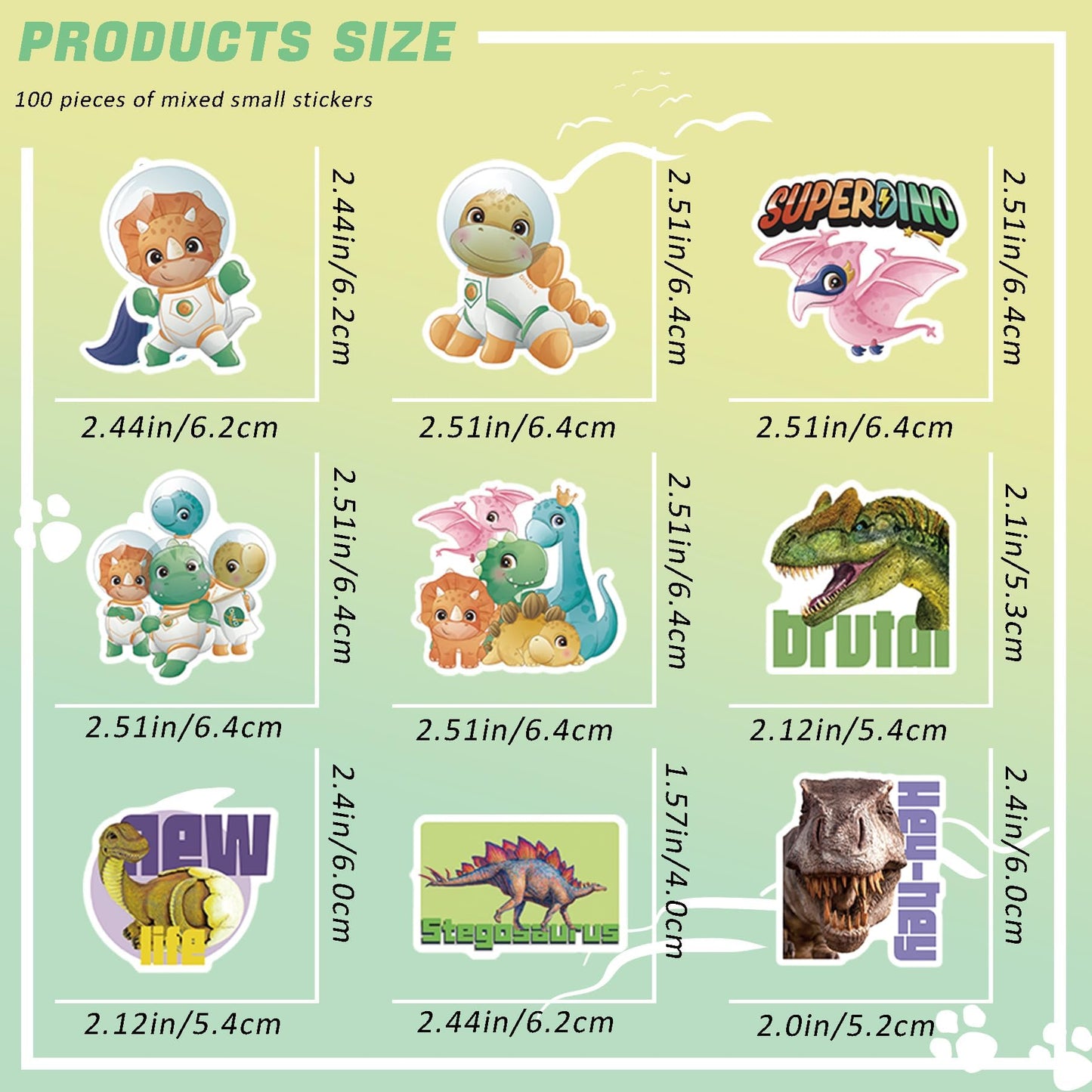 VERKSTAD Christmas 100 Pcs Water Bottle Stickers for Kids – Waterproof Dinosaur Vinyl