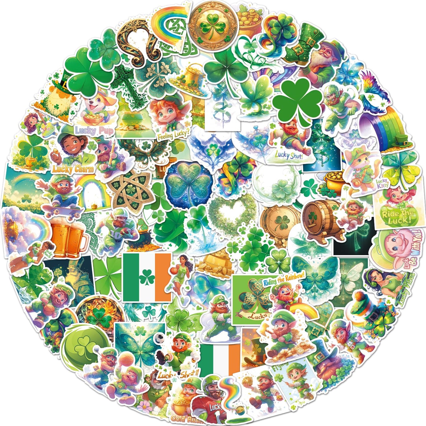 VERKSTAD 105 Pcs St. Patrick's Day Clover Stickers – Festive Vinyl Decals for Laptops, Water Bottles & Scrapbooks