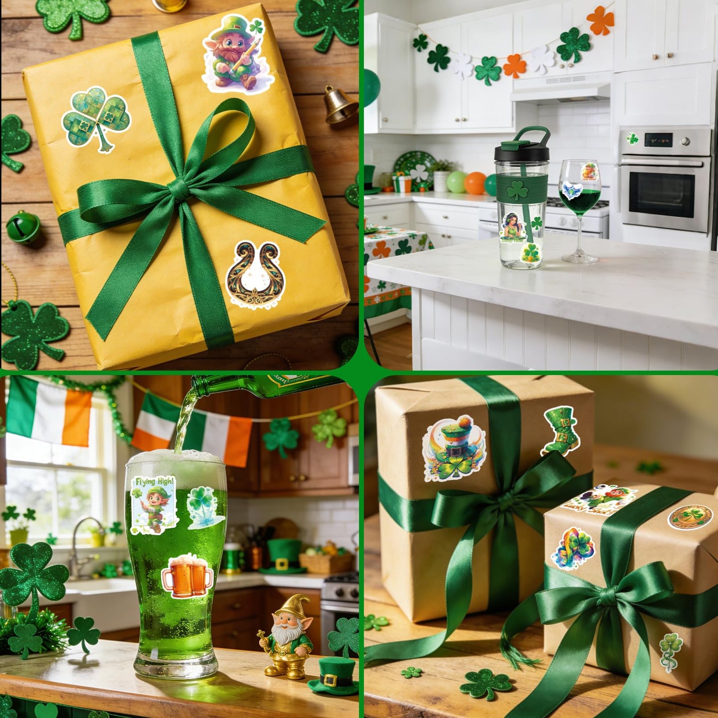 VERKSTAD 105 Pcs St. Patrick's Day Clover Stickers – Festive Vinyl Decals for Laptops, Water Bottles & Scrapbooks