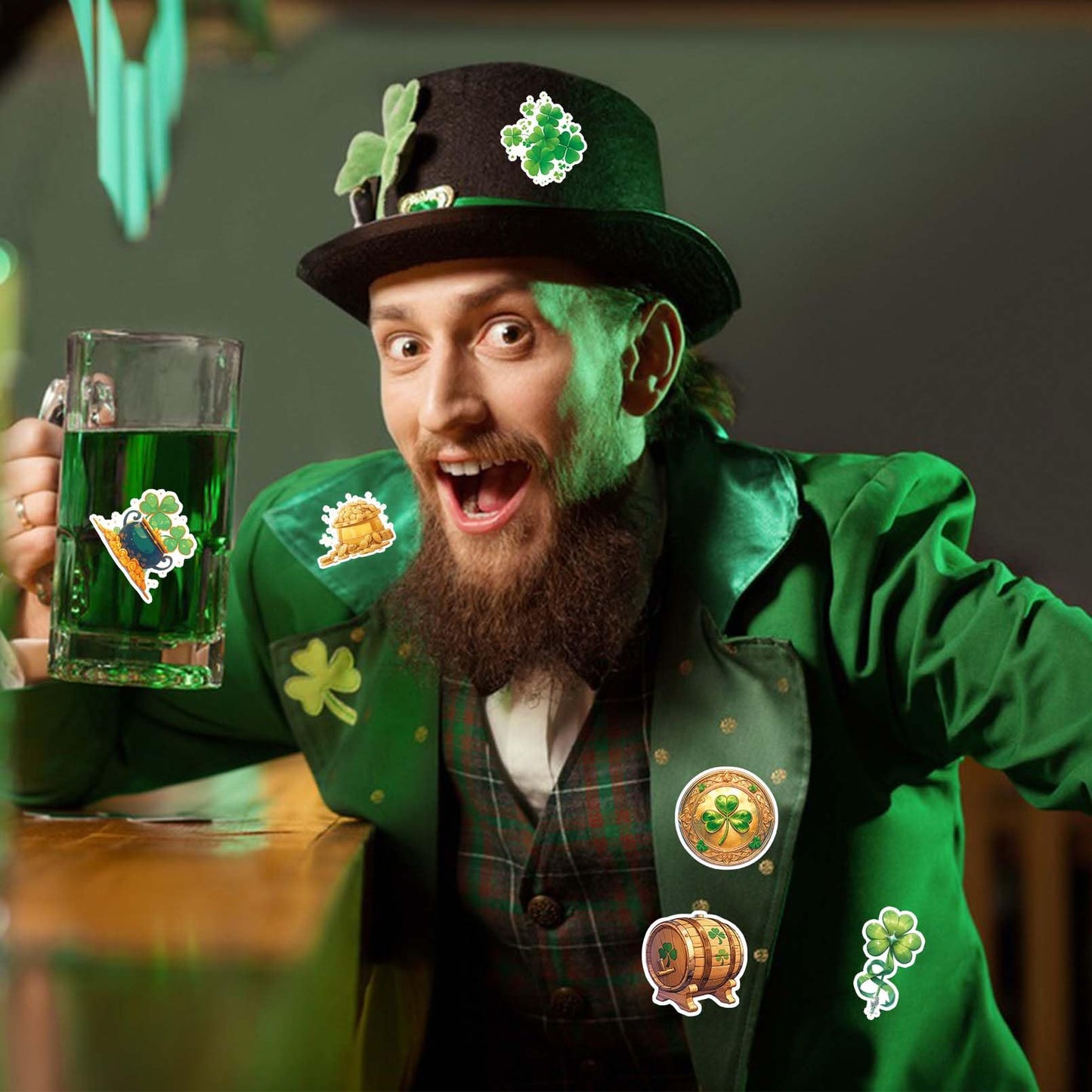 VERKSTAD 105 Pcs St. Patrick's Day Clover Stickers – Festive Vinyl Decals for Laptops, Water Bottles & Scrapbooks