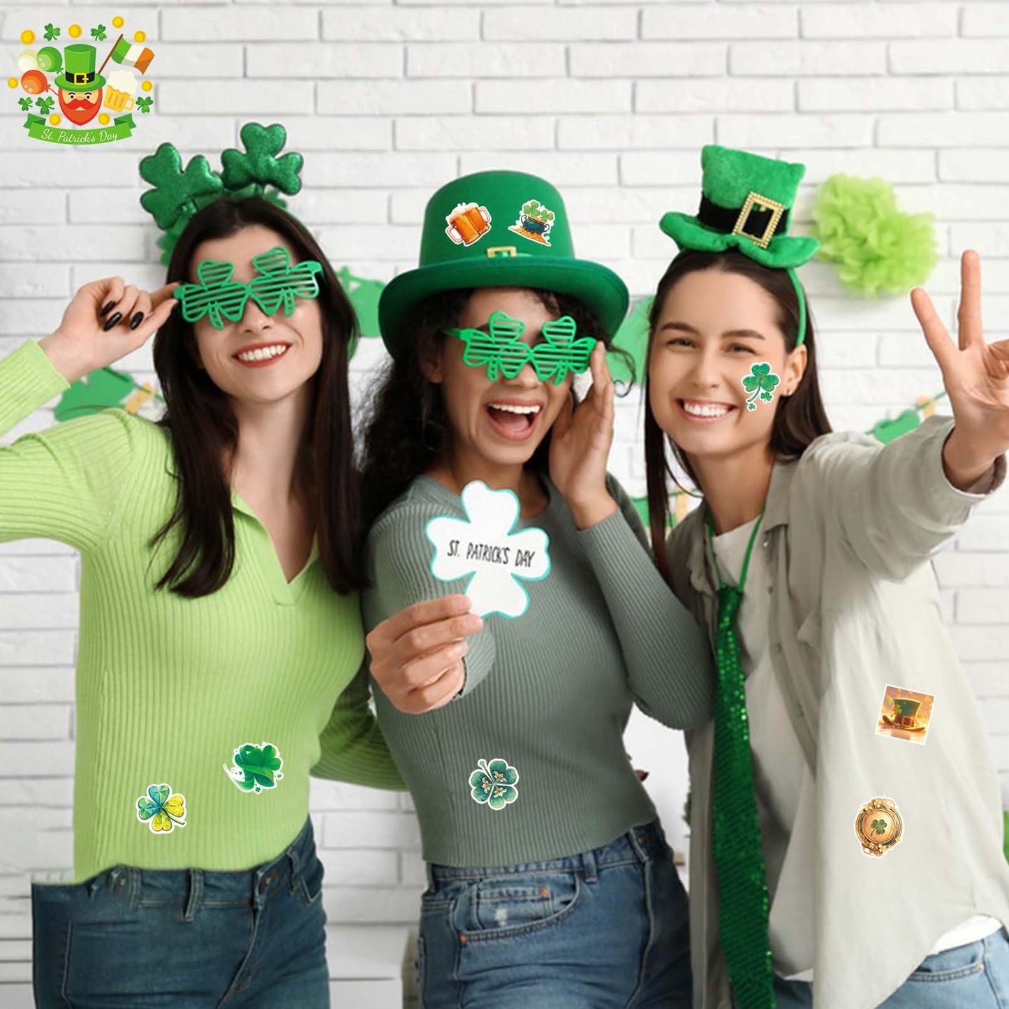 VERKSTAD 105 Pcs St. Patrick's Day Clover Stickers – Festive Vinyl Decals for Laptops, Water Bottles & Scrapbooks