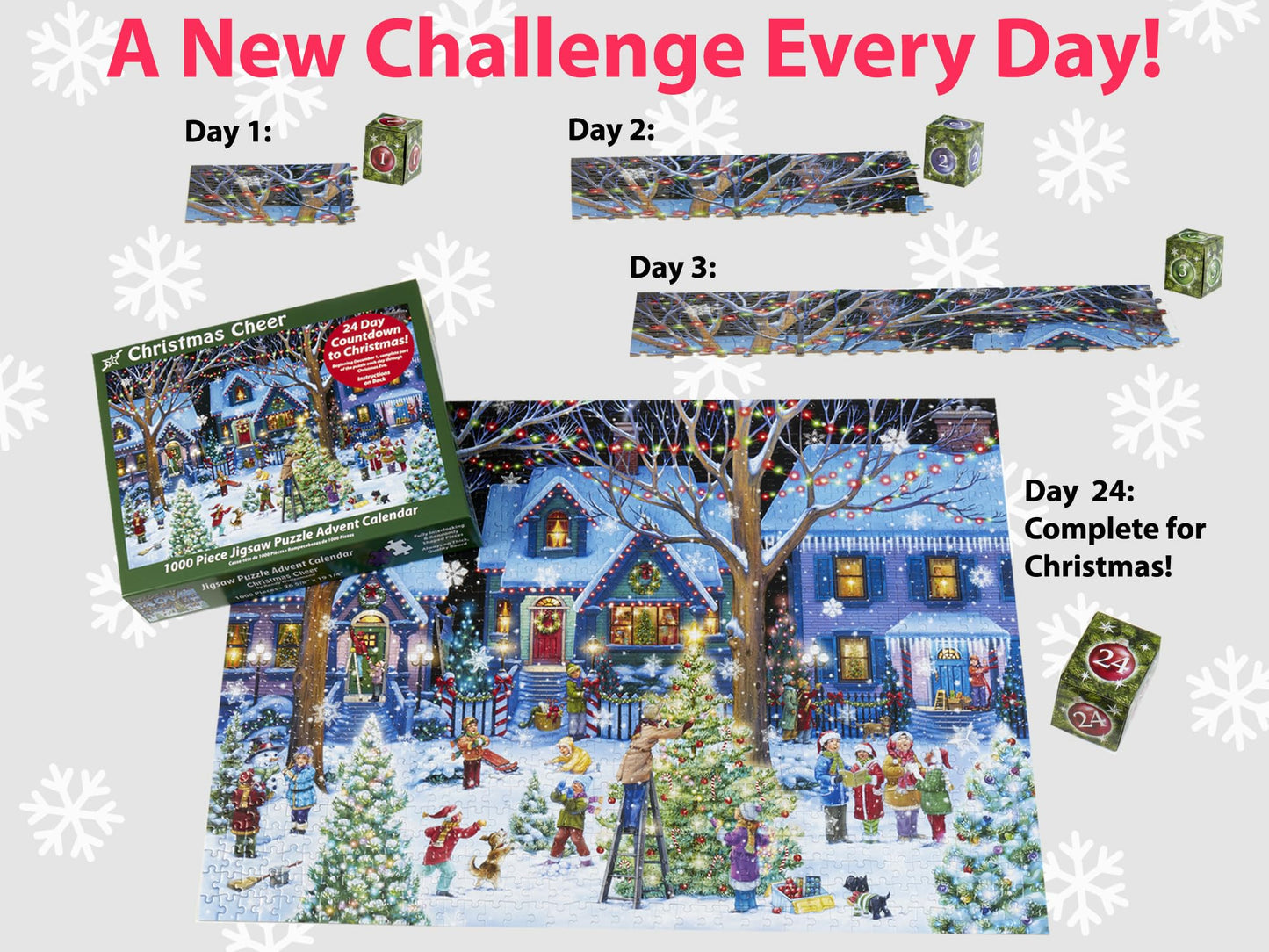 Advent Calendar Jigsaw Puzzle 1000 Pieces – Christmas Cheer by Vermont Christmas Company – Count Down to Christmas, Use Year After Year