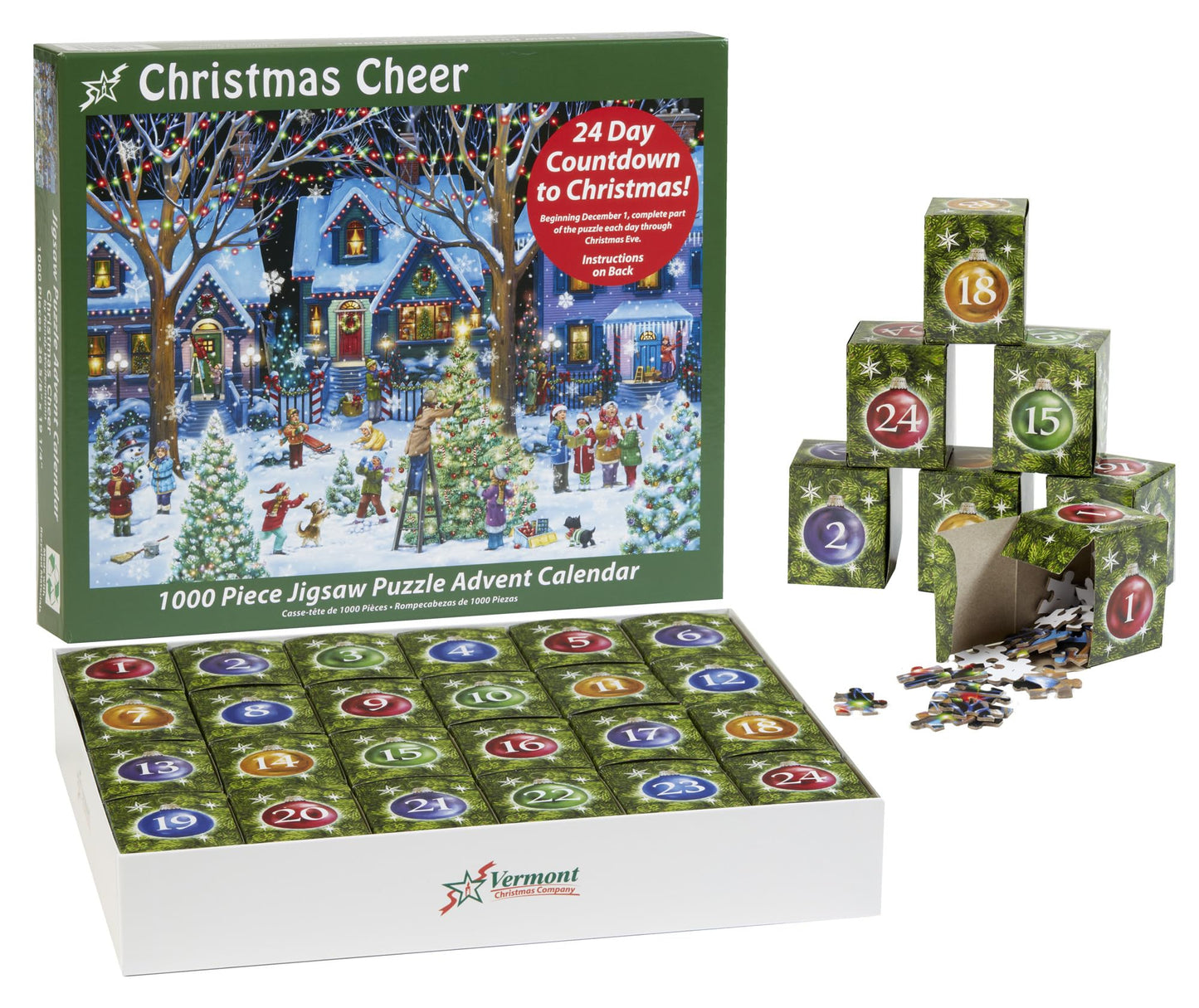Advent Calendar Jigsaw Puzzle 1000 Pieces – Christmas Cheer by Vermont Christmas Company – Count Down to Christmas, Use Year After Year