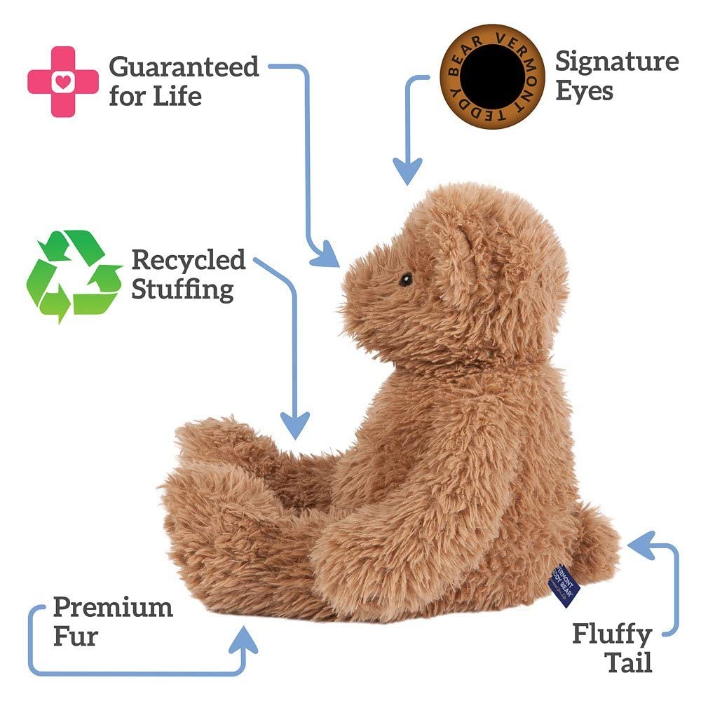 Vermont Teddy Bear Super Soft Almond Brown Teddy Bear – 18 Inch Plush, Made in the USA, Lifetime Guarantee