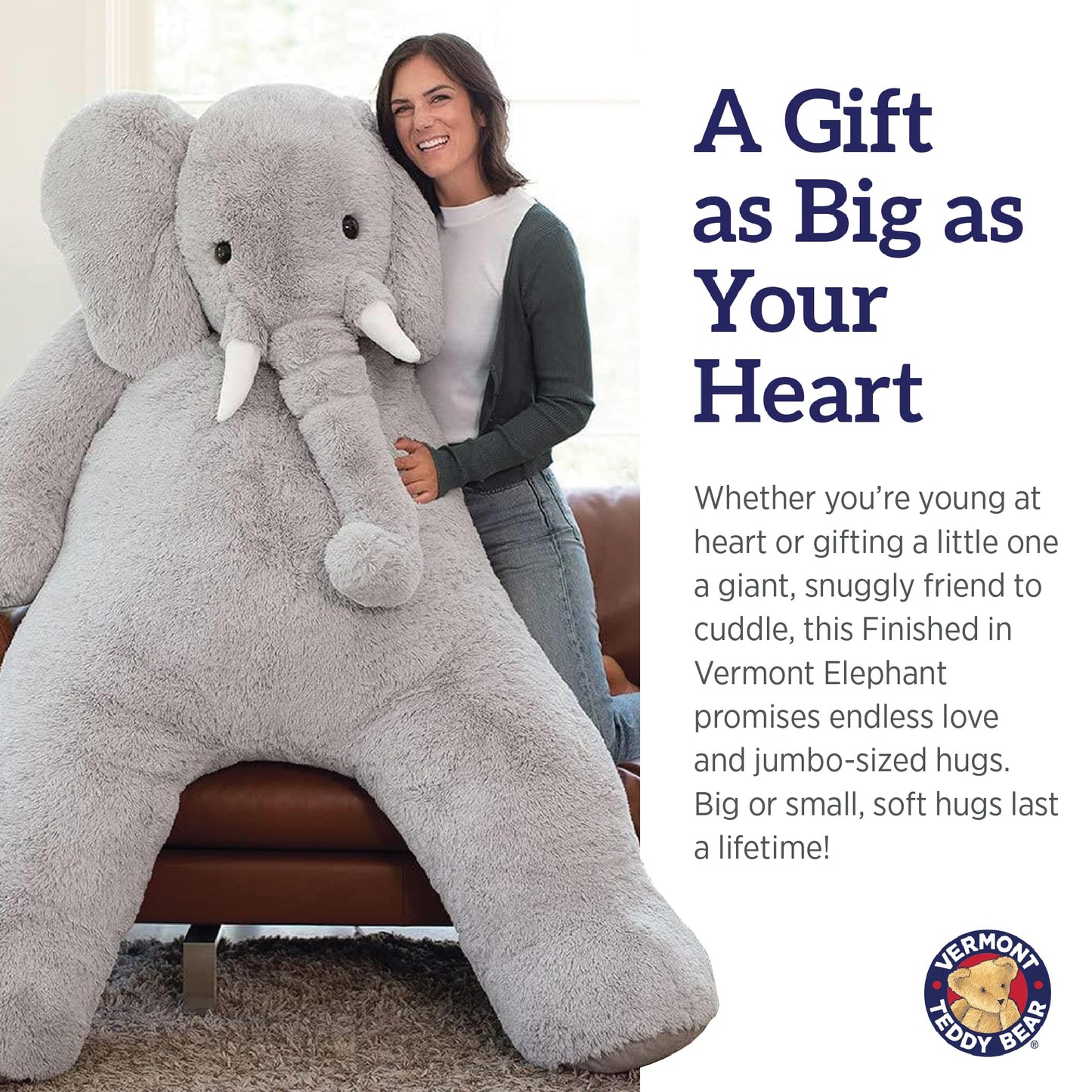 Vermont Teddy Bear Giant Elephant Stuffed Animal - 6-Foot Plush from USA