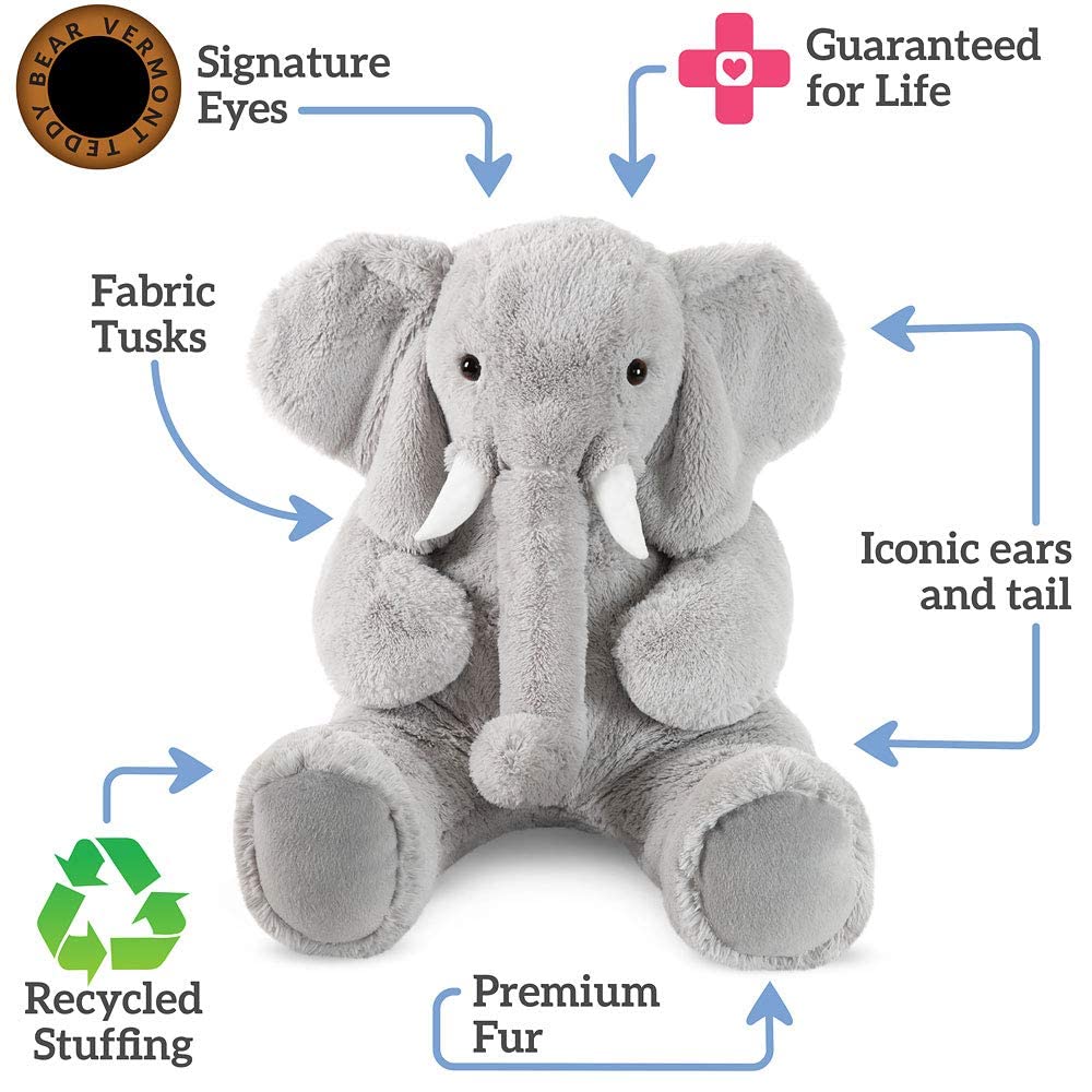 Vermont Teddy Bear Giant Elephant Stuffed Animal – 4-Foot Plush from Giant Cuddle Collection