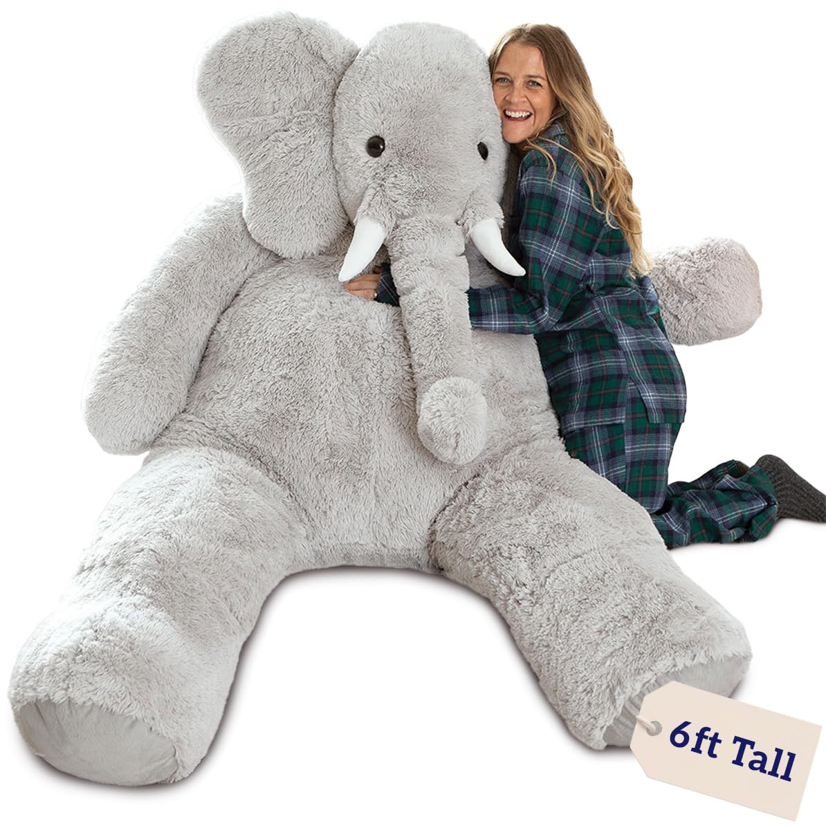 Vermont Teddy Bear Giant Elephant Stuffed Animal - 6-Foot Plush from USA