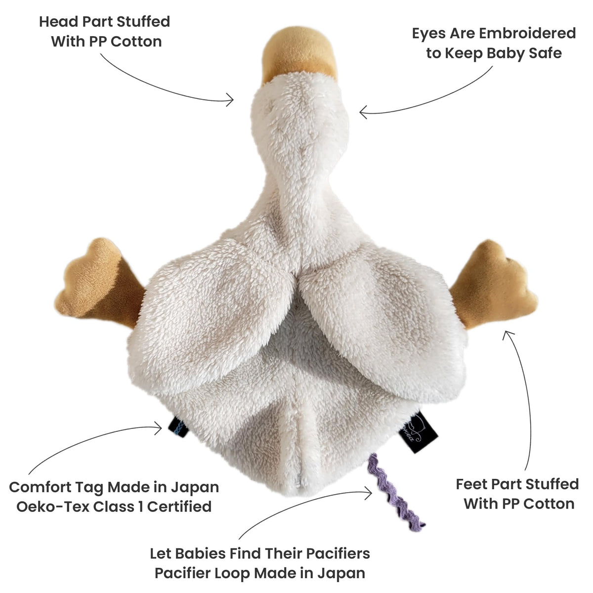 Veronea Helga Goose Pacifier Holder & Lovey — 9.8-inch Infant Toy (Cannoli Cream)