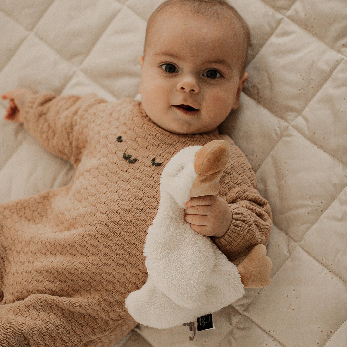 Veronea Helga Goose Pacifier Holder & Lovey — 9.8-inch Infant Toy (Cannoli Cream)