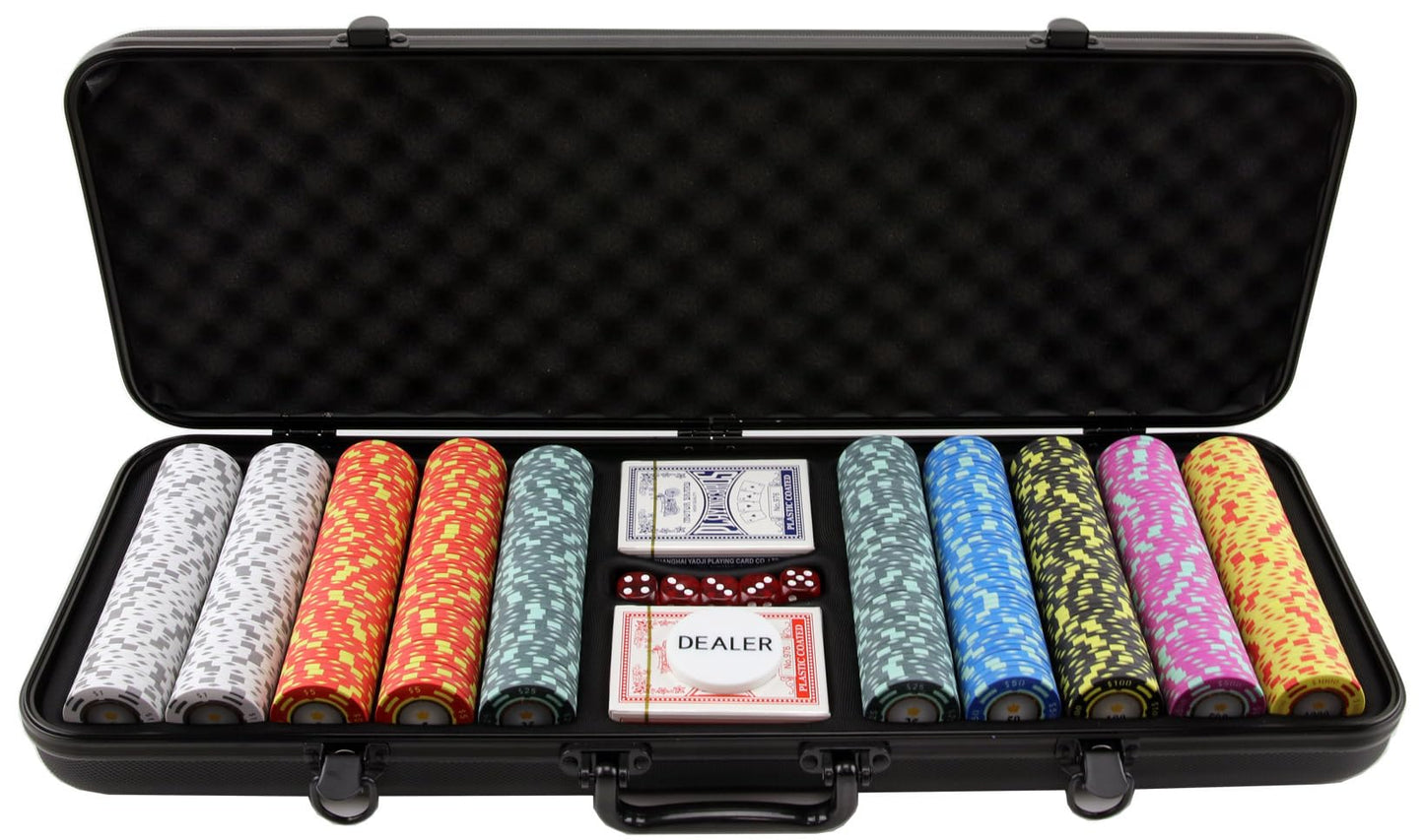 Versa Games Poker Chips Set – 500-Piece 13.5g Clay Chips with Denominations + Upgraded Case