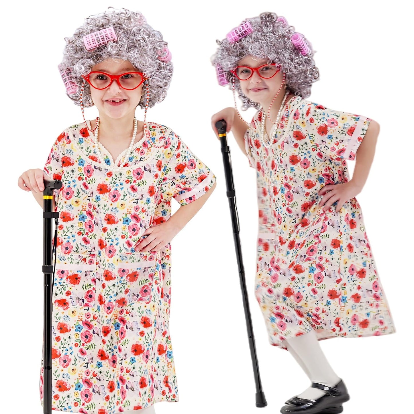 VersaCharm Girls 100 Days Costume Kit: Grandma Wig & Accessories