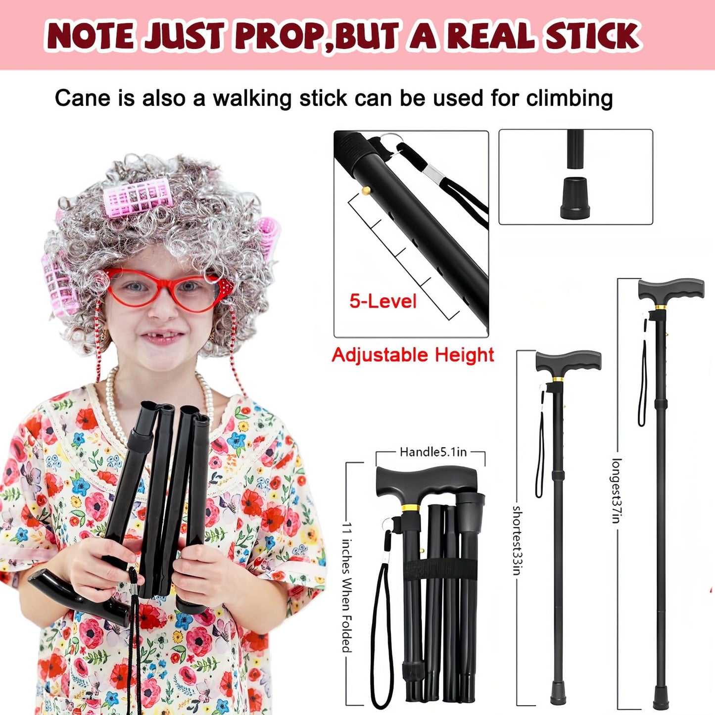 VersaCharm Girls 100 Days Costume Kit: Grandma Wig & Accessories