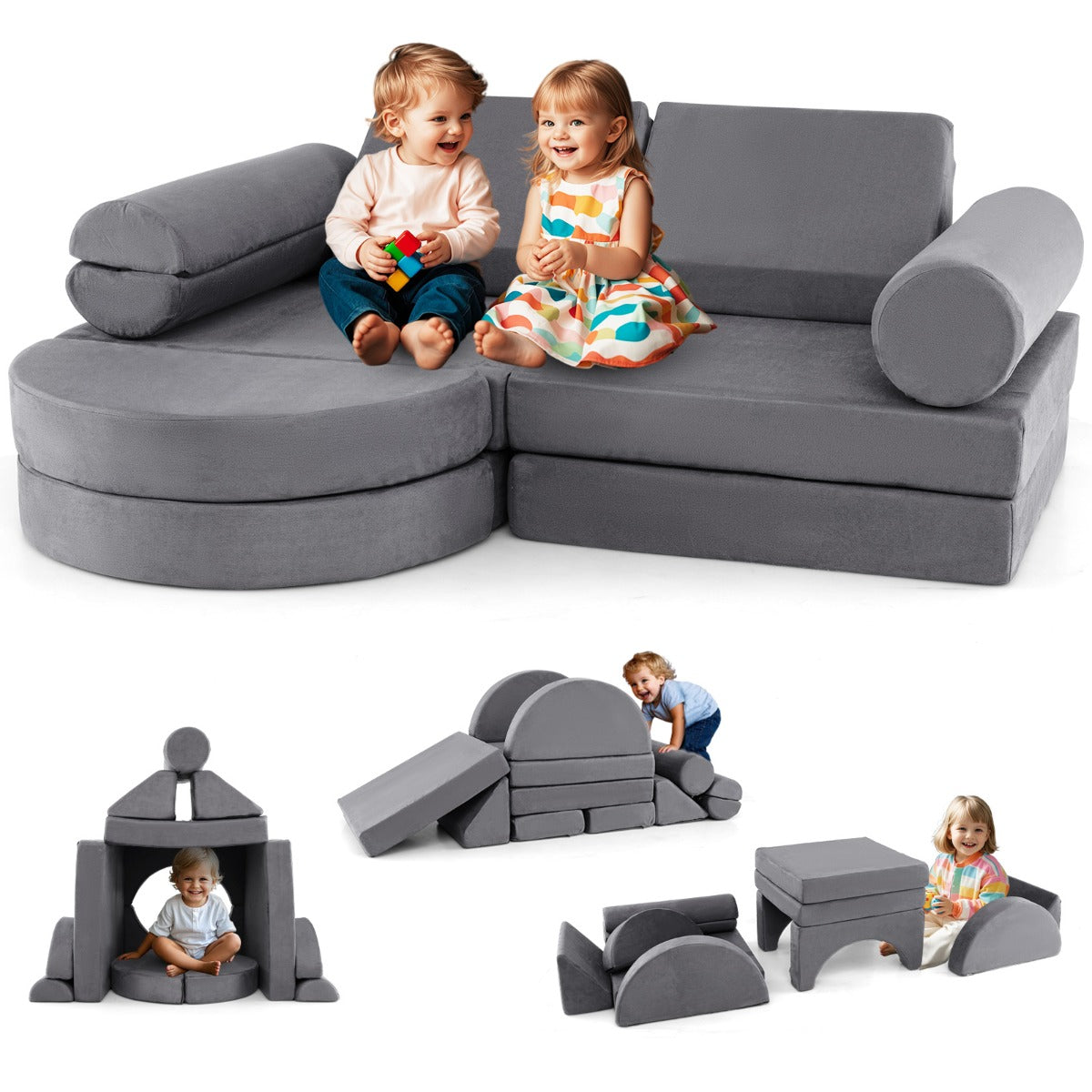 Versatile Toddler Sectional Sofa Set for Nursery Playroom Bedroom Living Room-Dark Blue