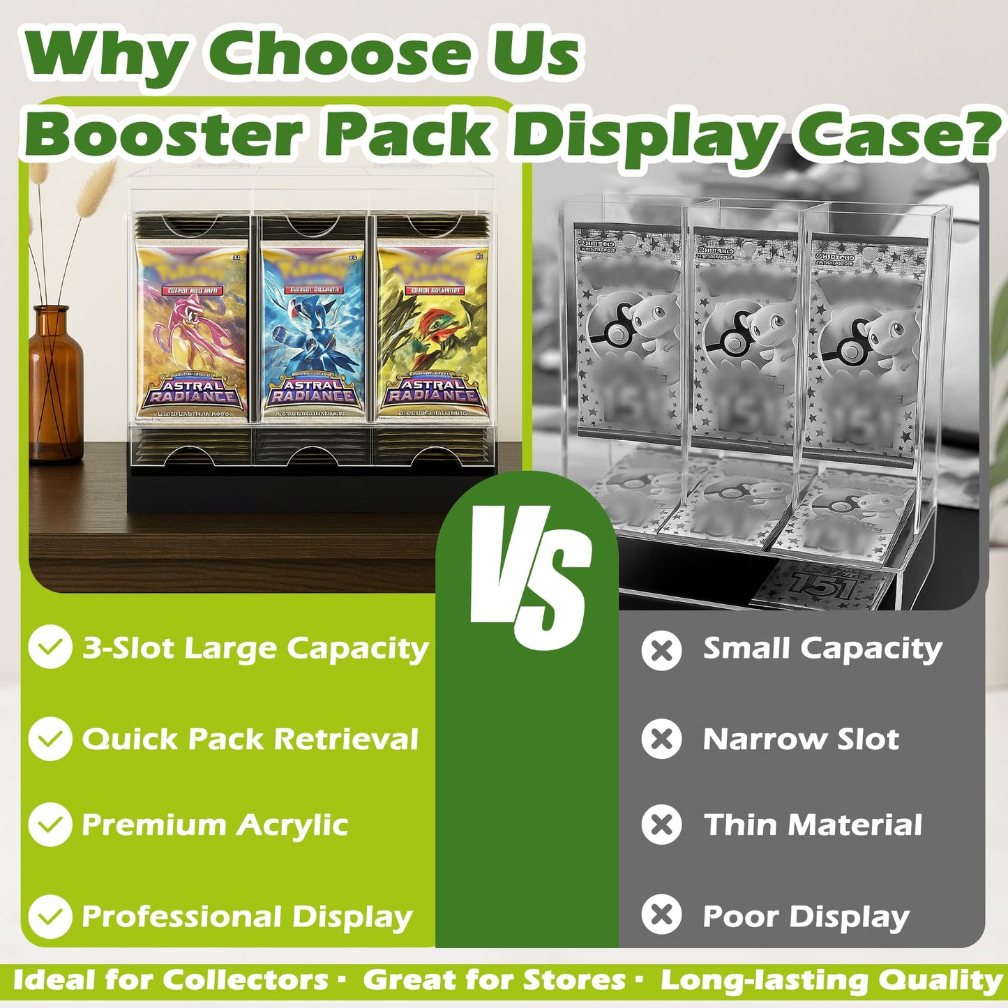 Verssure 3-Slot Booster Pack Dispenser with Non-Slip Base – Acrylic Card Holder for 108+ Booster Packs