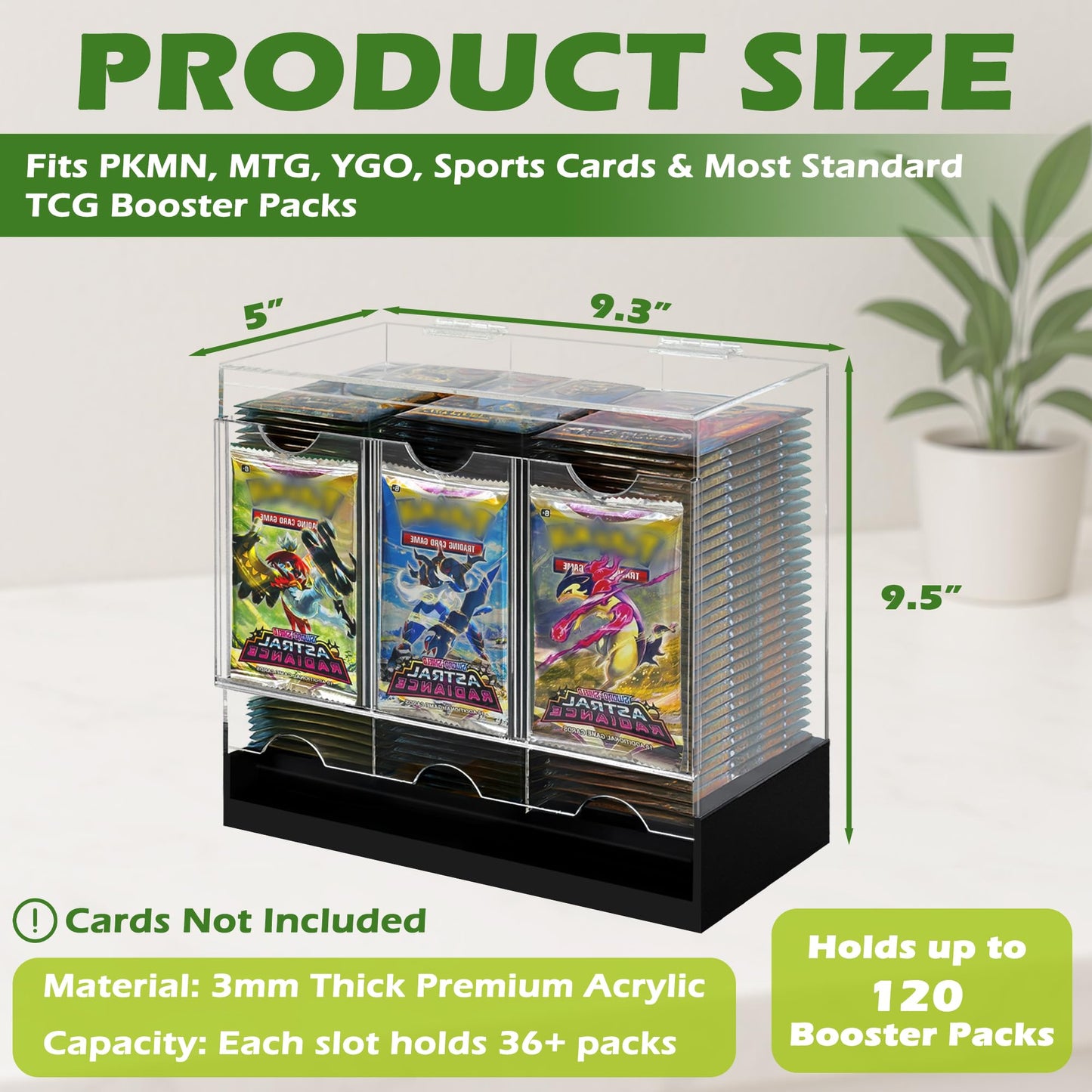 Verssure 3-Slot Booster Pack Dispenser with Non-Slip Base – Acrylic Card Holder for 108+ Booster Packs