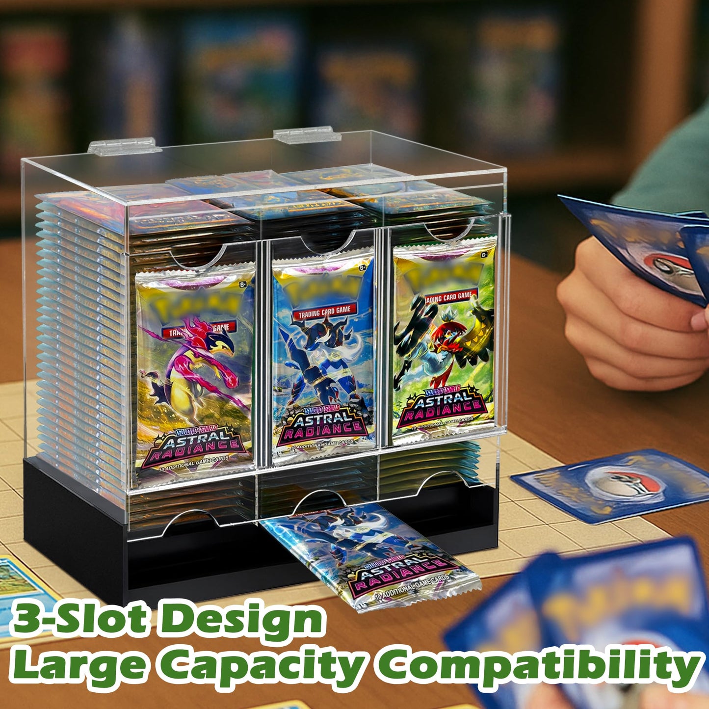 Verssure 3-Slot Booster Pack Dispenser with Non-Slip Base – Acrylic Card Holder for 108+ Booster Packs