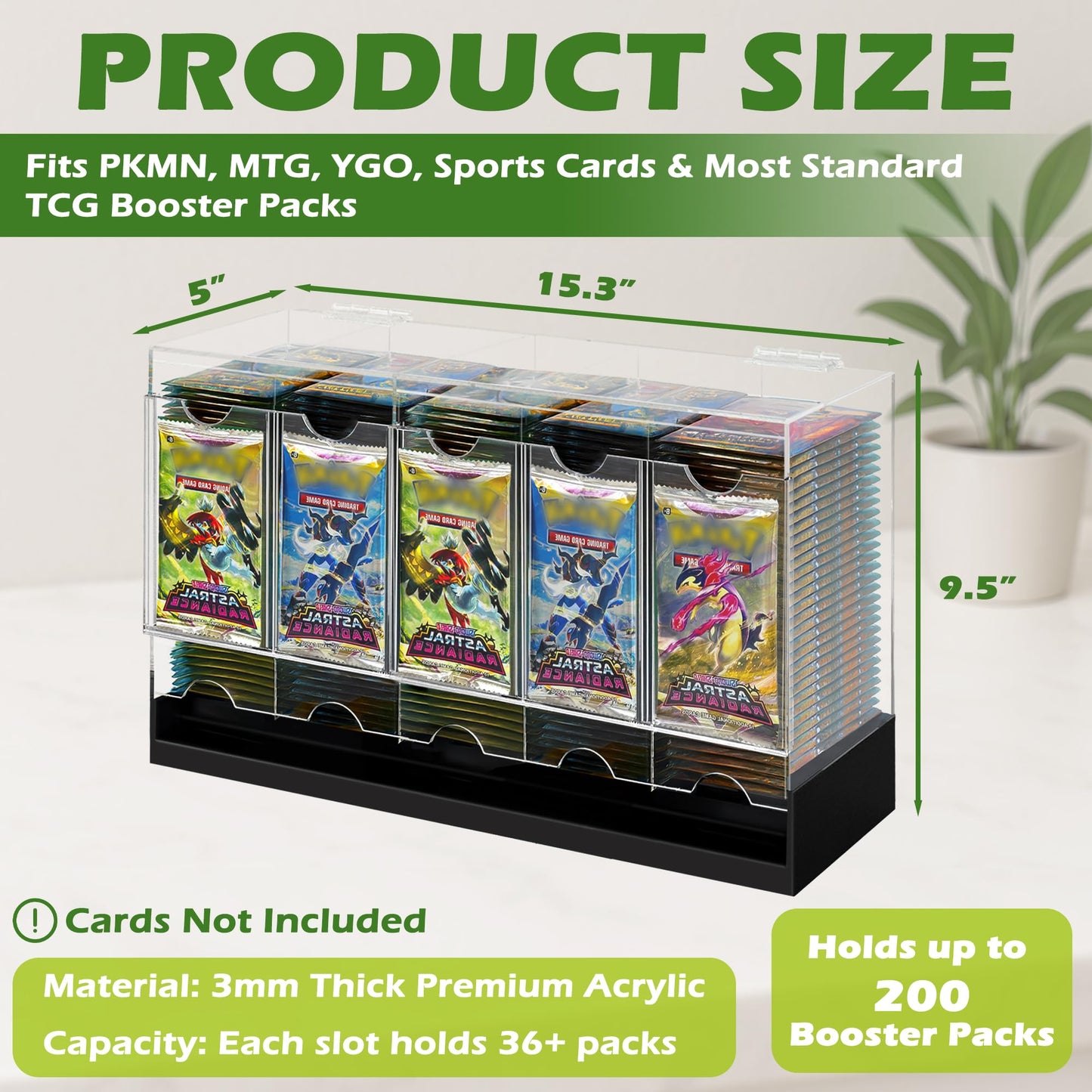 Verssure 5-Slot Booster Pack Dispenser with Non-Slip Base – Acrylic Card Holder for Trading Cards (Fits 200 Packs)