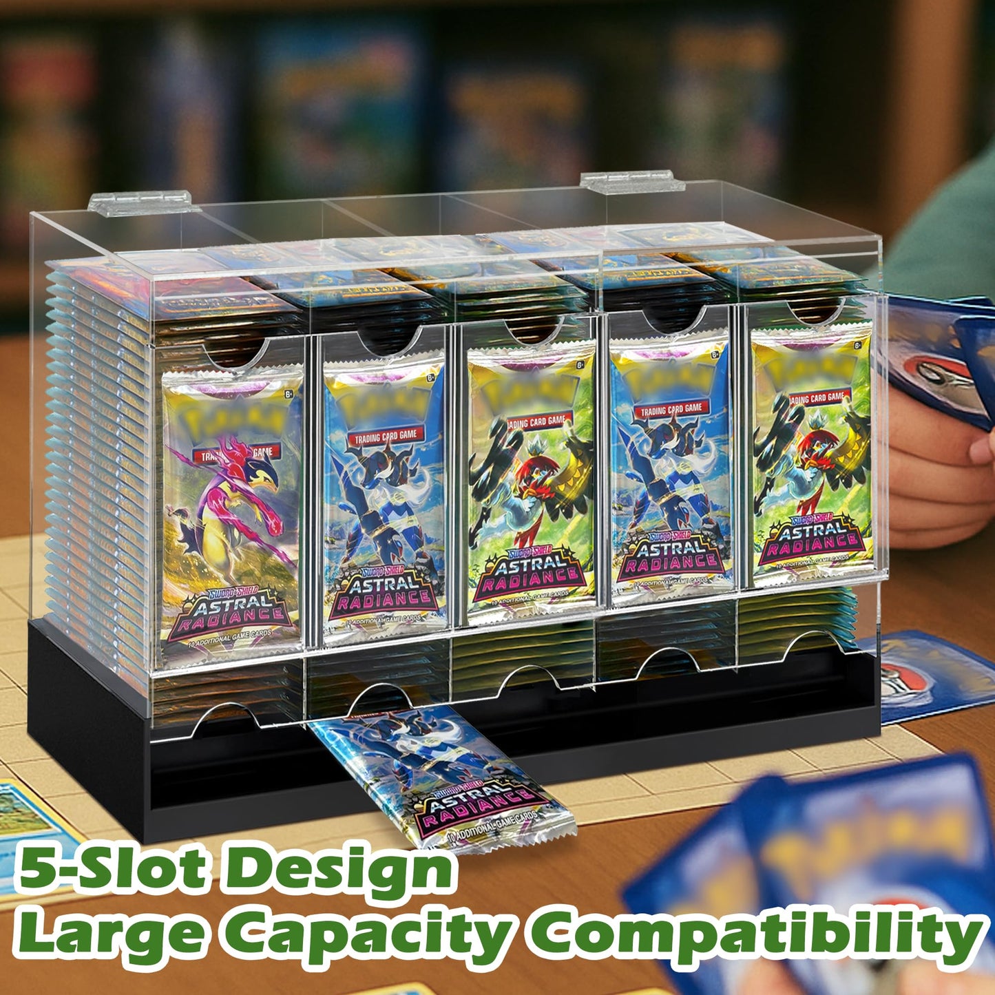 Verssure 5-Slot Booster Pack Dispenser with Non-Slip Base – Acrylic Card Holder for Trading Cards (Fits 200 Packs)