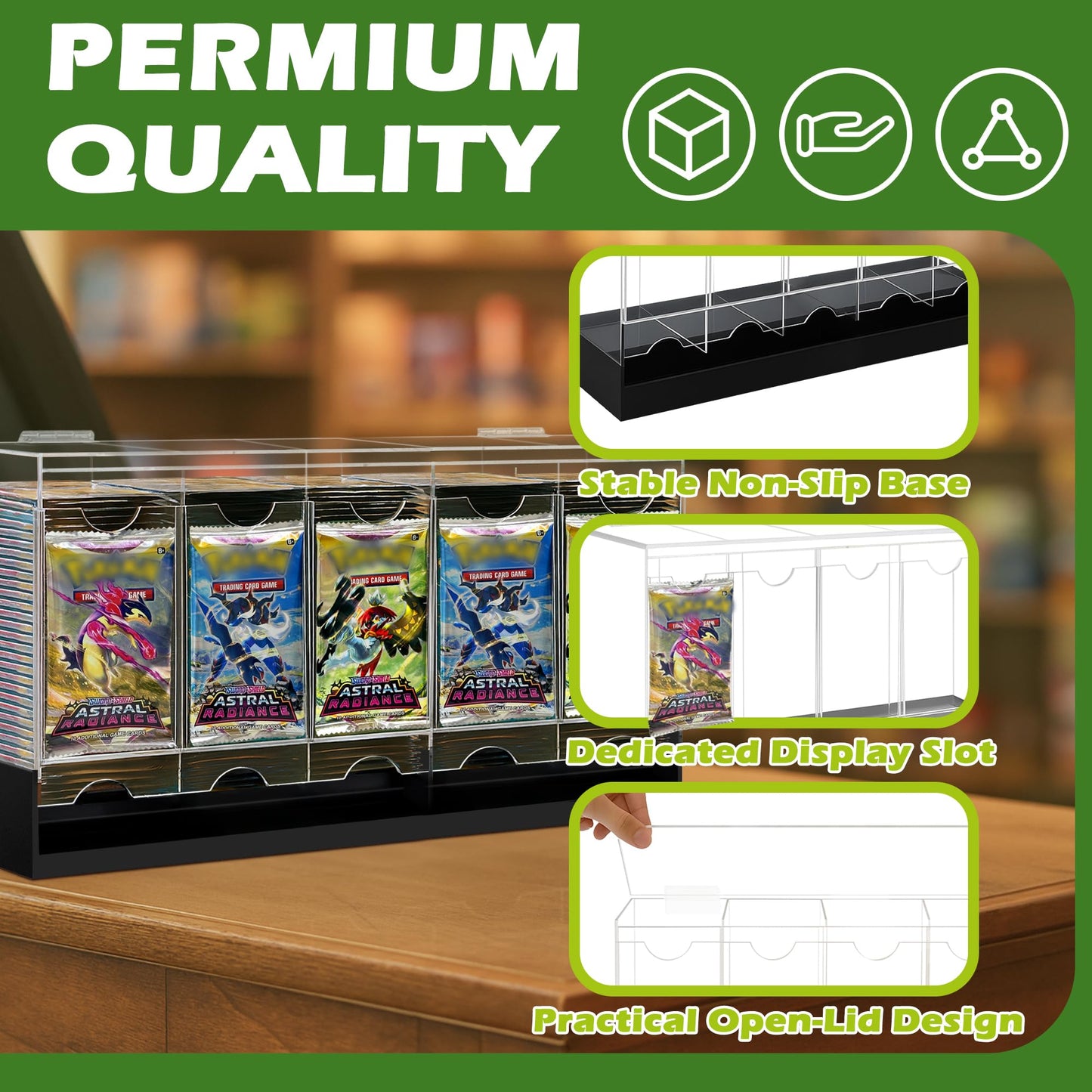 Verssure 5-Slot Booster Pack Dispenser with Non-Slip Base – Acrylic Card Holder for Trading Cards (Fits 200 Packs)