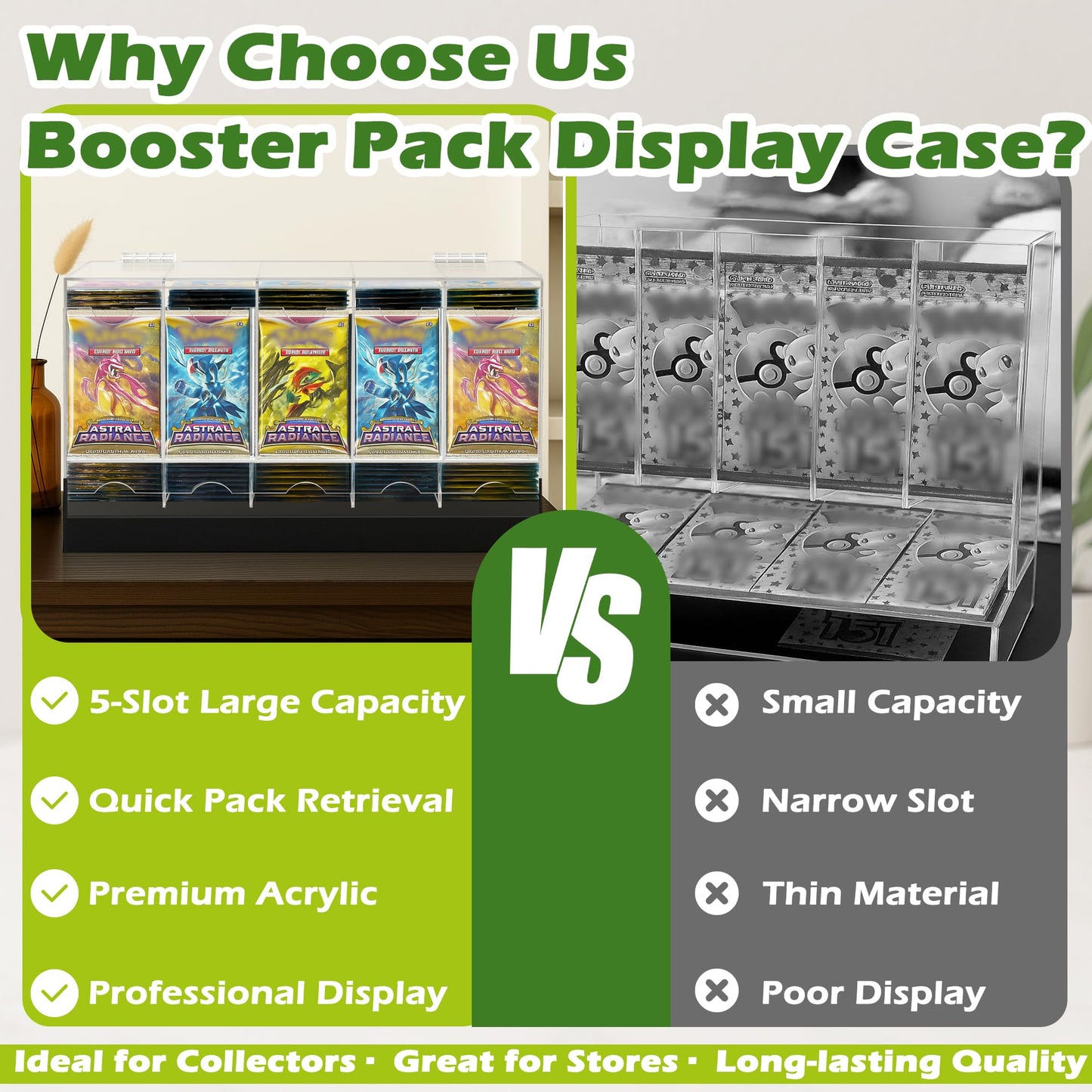 Verssure 5-Slot Booster Pack Dispenser with Non-Slip Base – Acrylic Card Holder for Trading Cards (Fits 200 Packs)