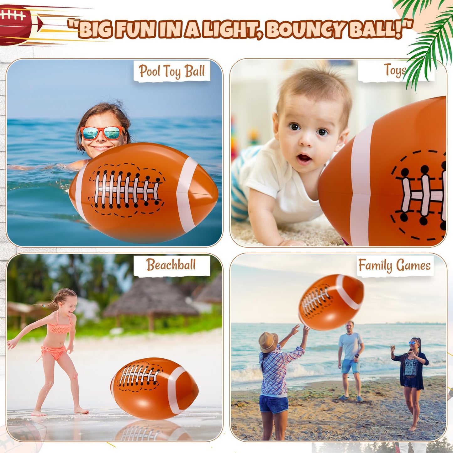 Vertintong 2 Pack 20-Inch Inflatable Footballs – Beach Pool Party Toys