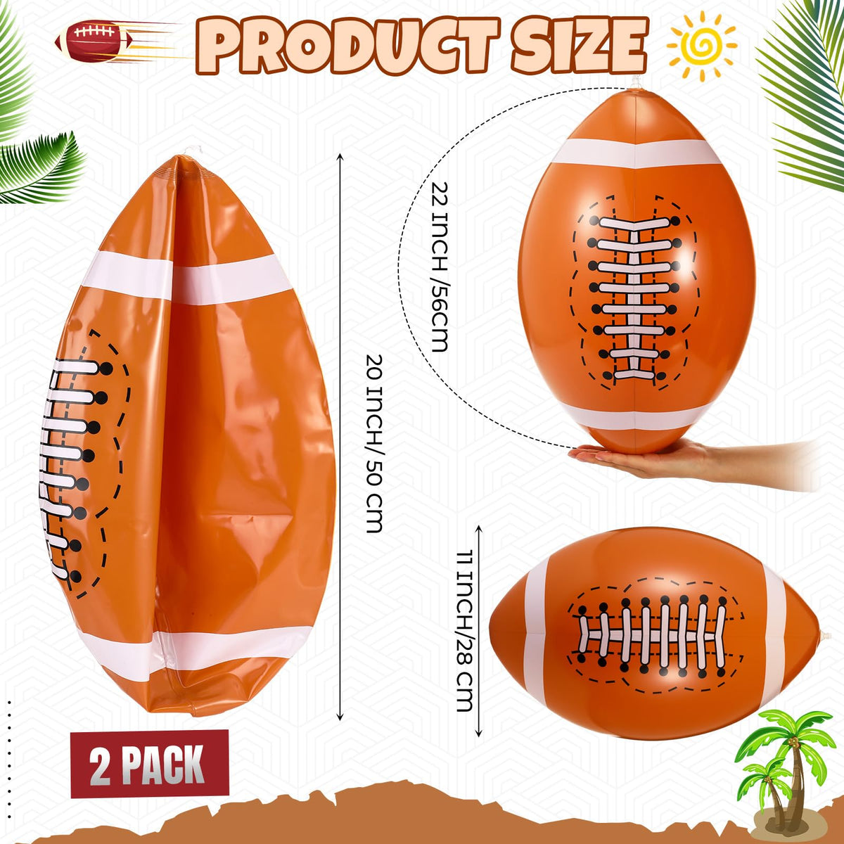 Vertintong 2 Pack 20-Inch Inflatable Footballs – Beach Pool Party Toys